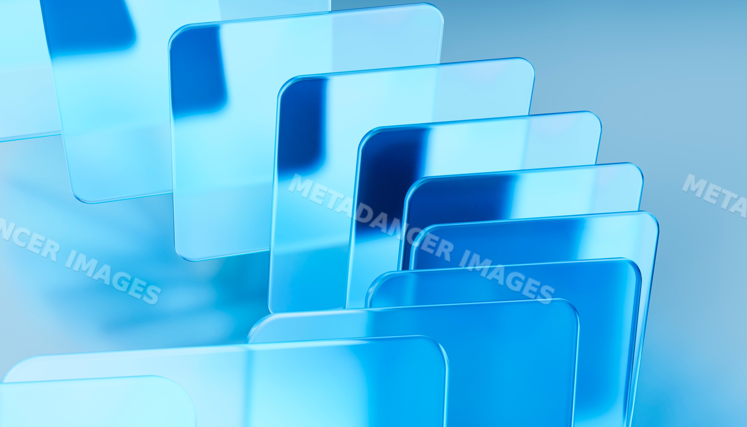 Stacked blue transparent glass panels