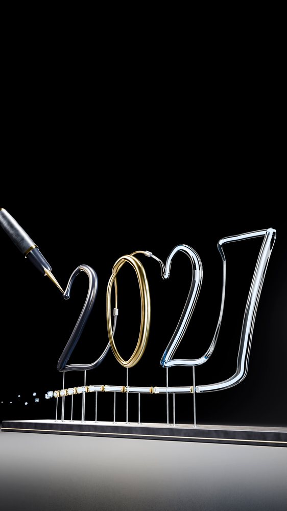 Metallic numbers 2027 with pen writing number two on black background