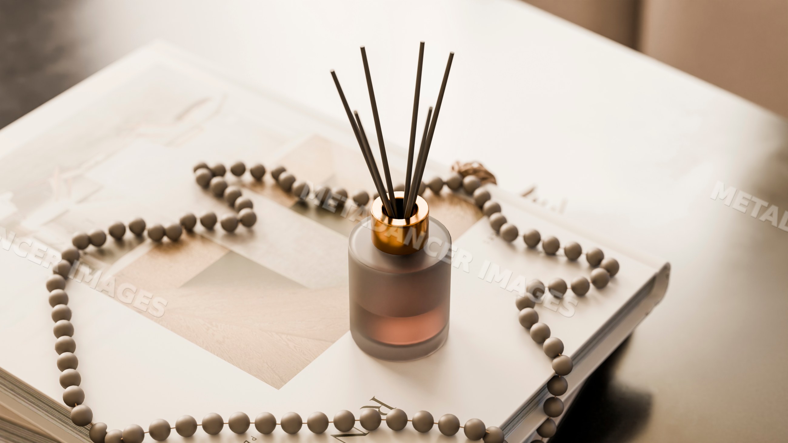 Frosted glass aromatherapy diffuser with reed sticks and decorative