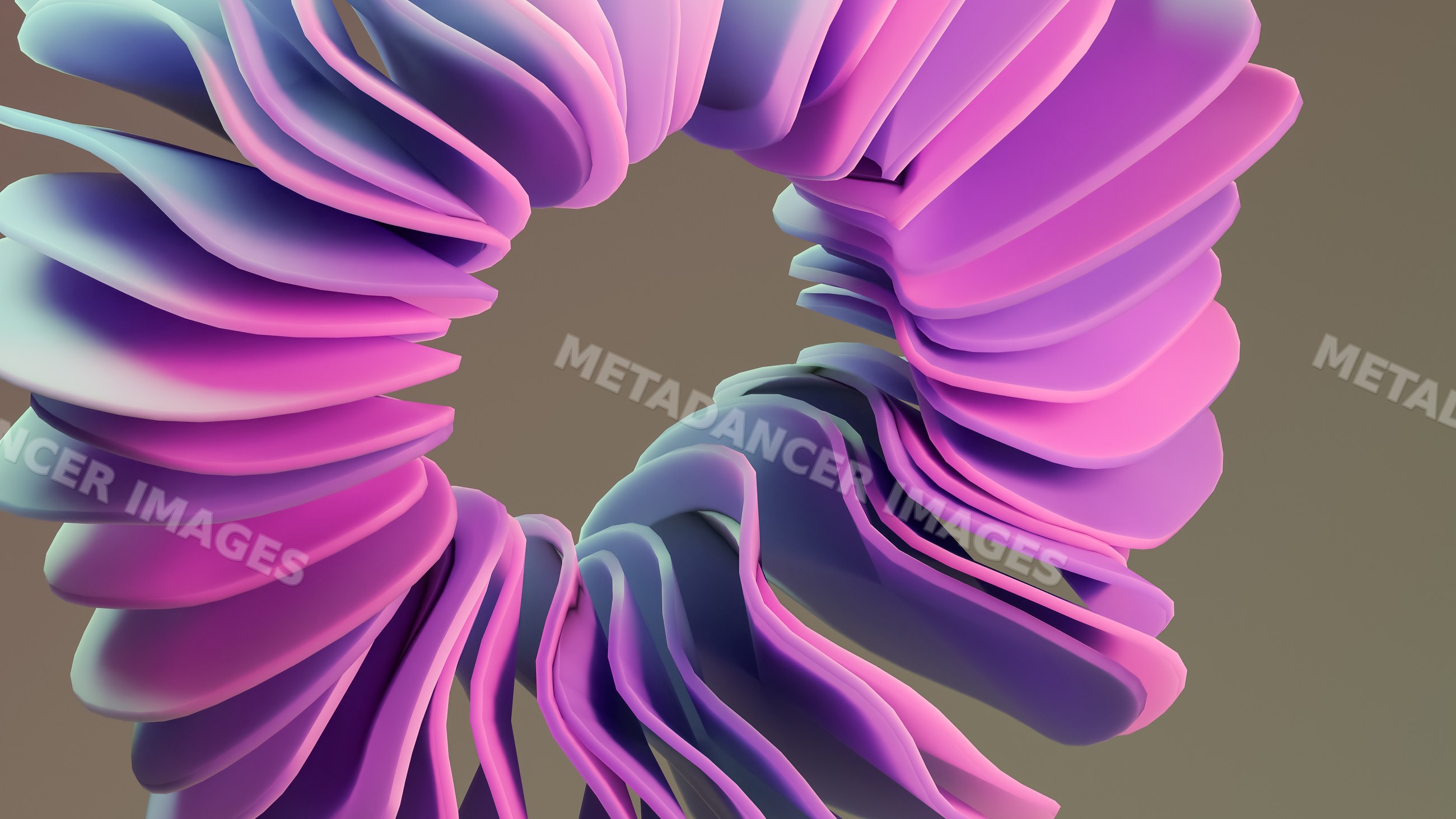 Abstract render of fluid curved loop structure in purple and pink