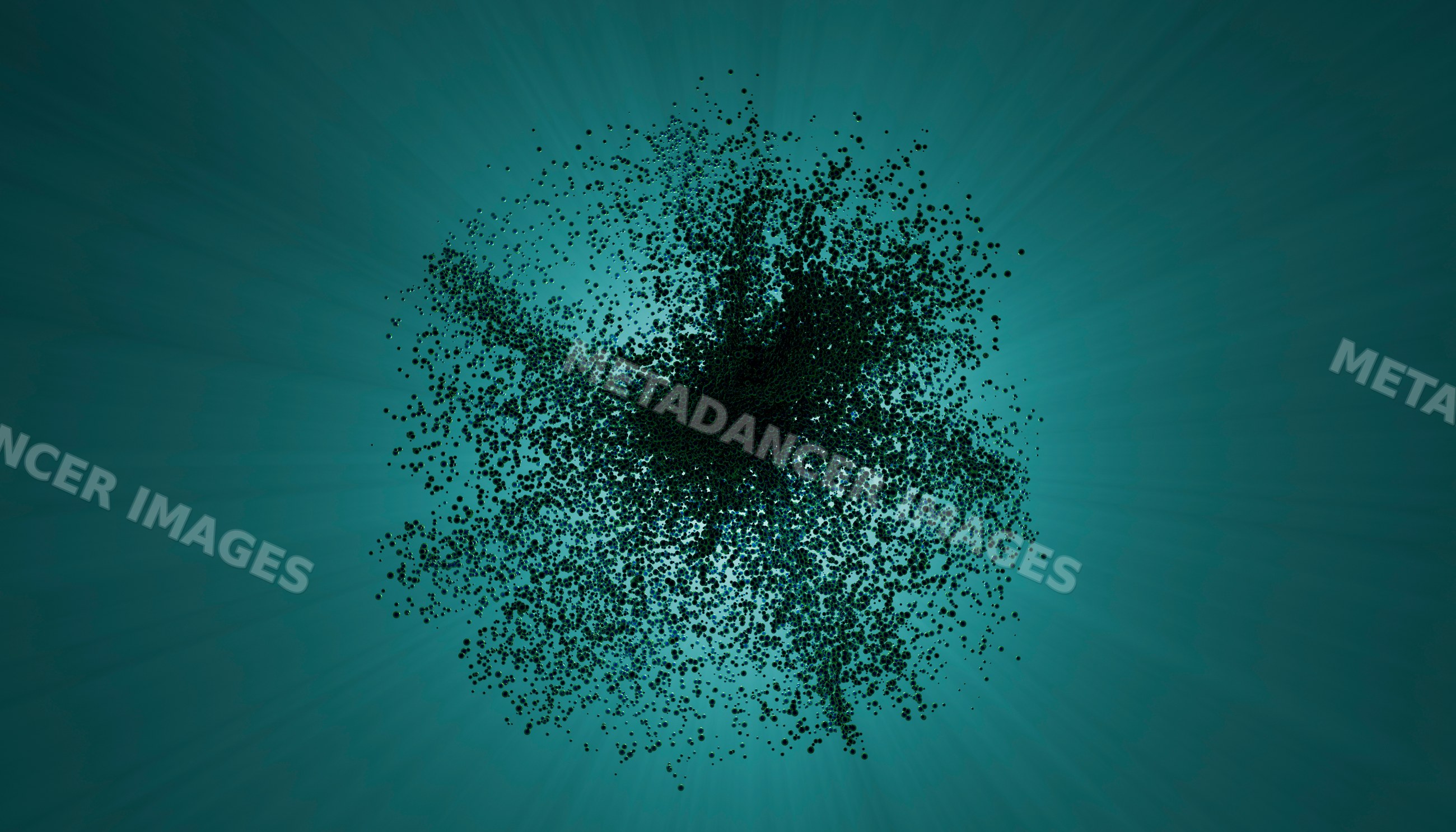 Abstract cluster of Black particles on blue gradient background