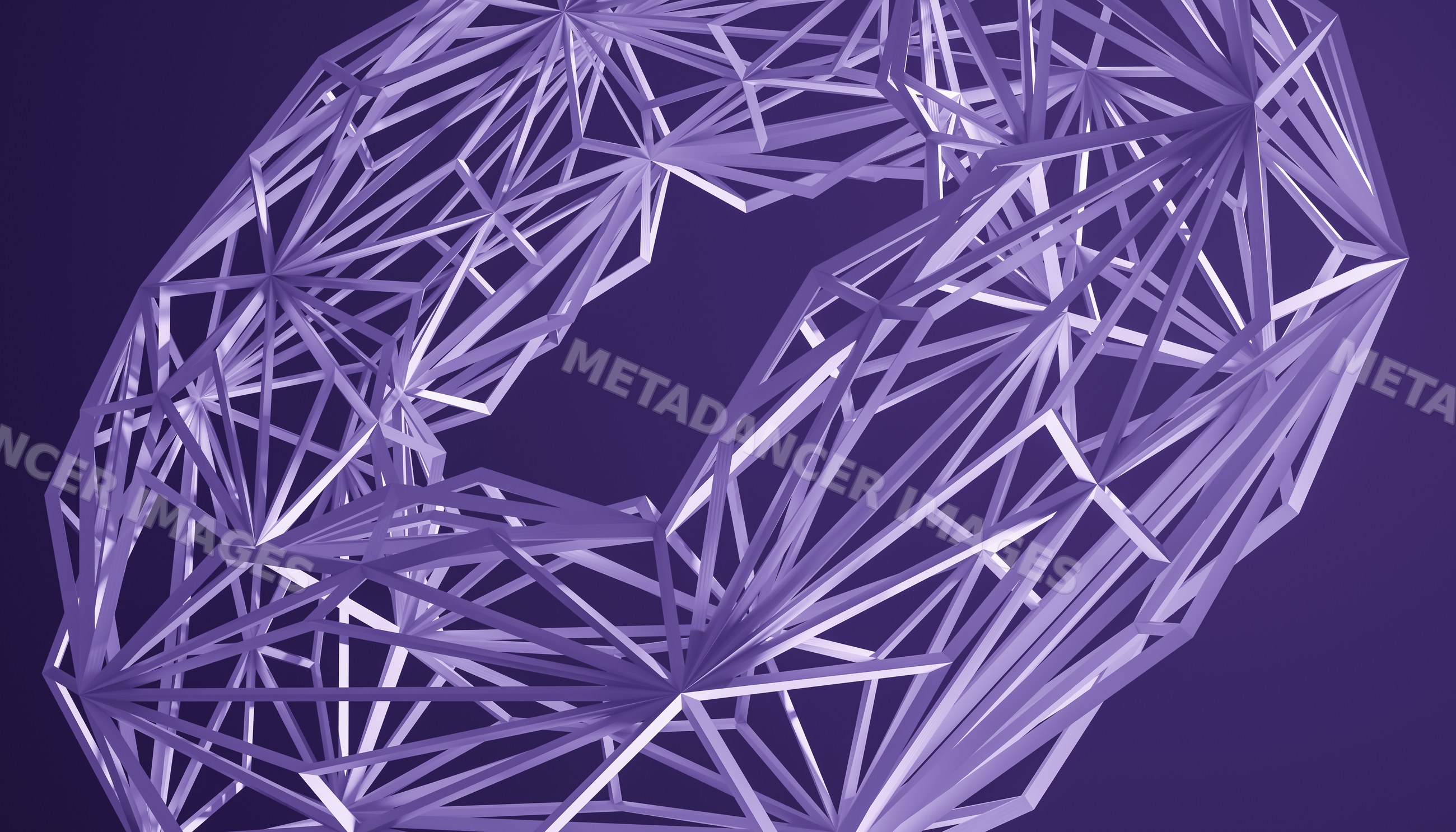 Abstract purple 3d geometric lattice structure in digital art