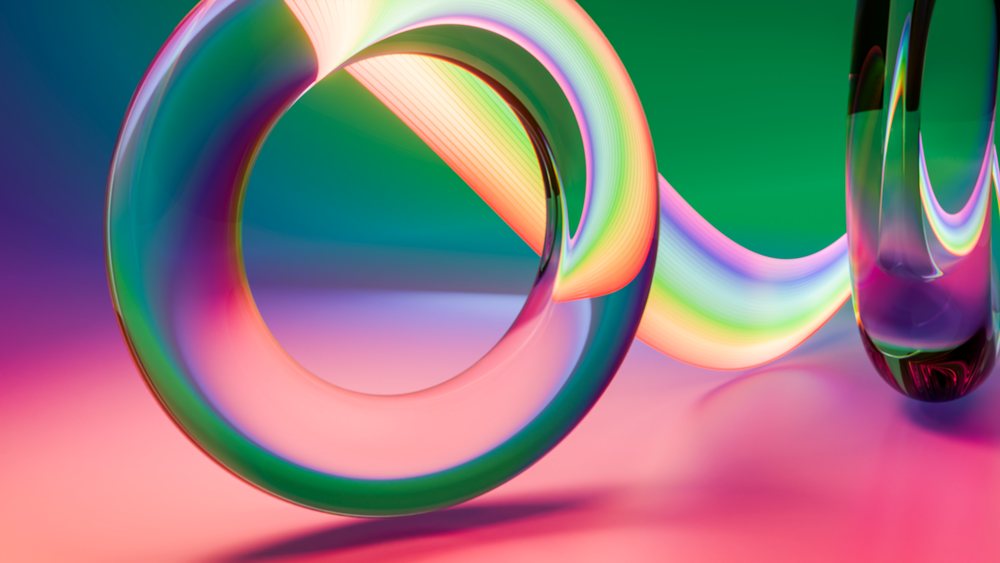 Abstract colorful glowing twisted rings 3d digital illustration