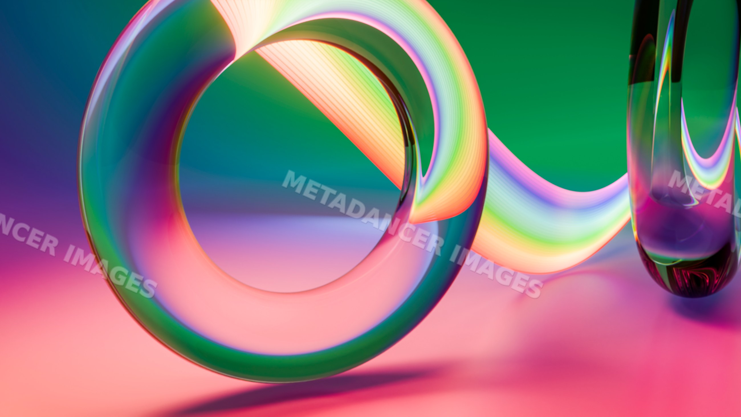Abstract colorful glowing twisted rings 3d digital illustration