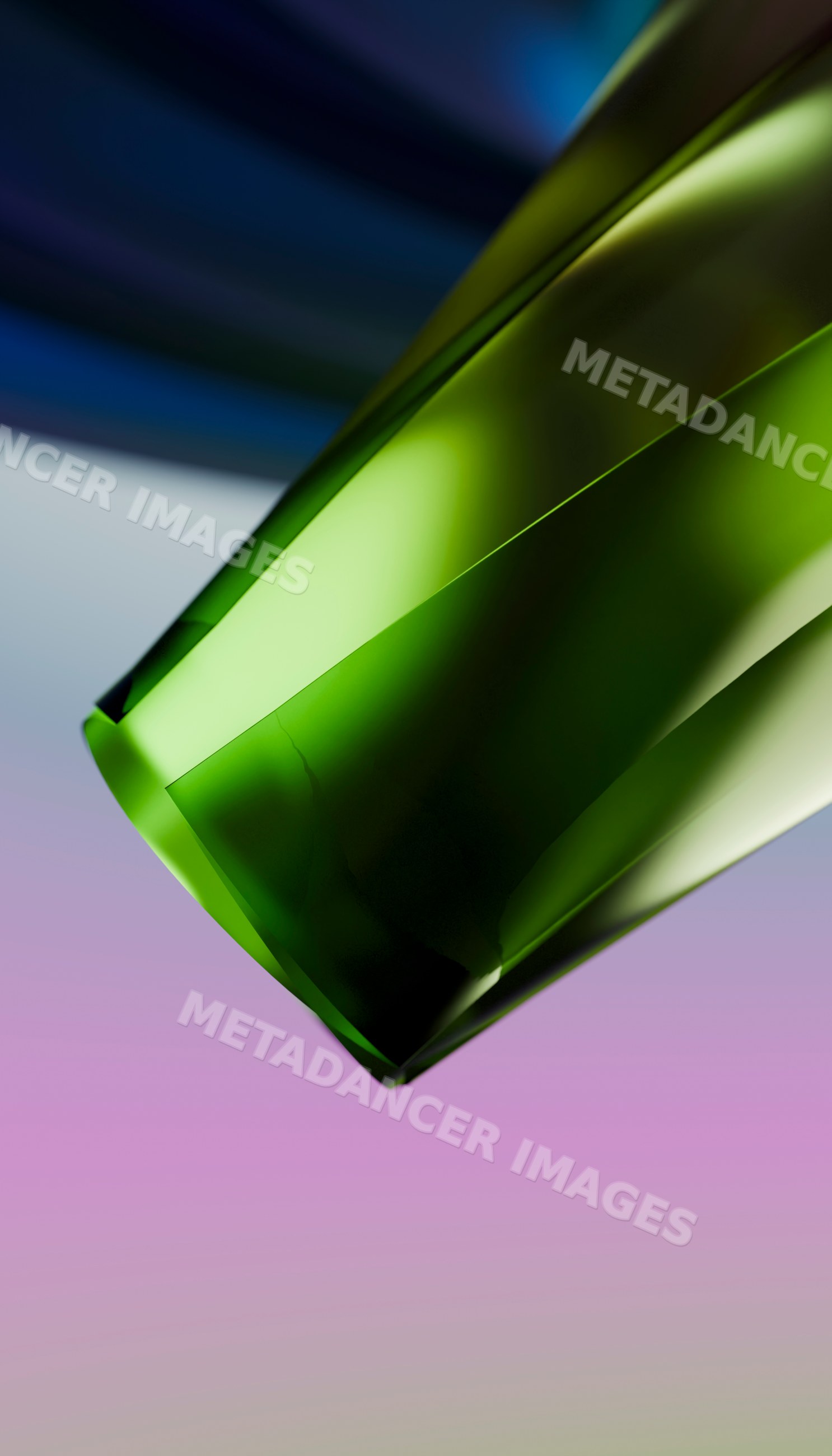 Closeup of green glass bottle bottom section on gradient background