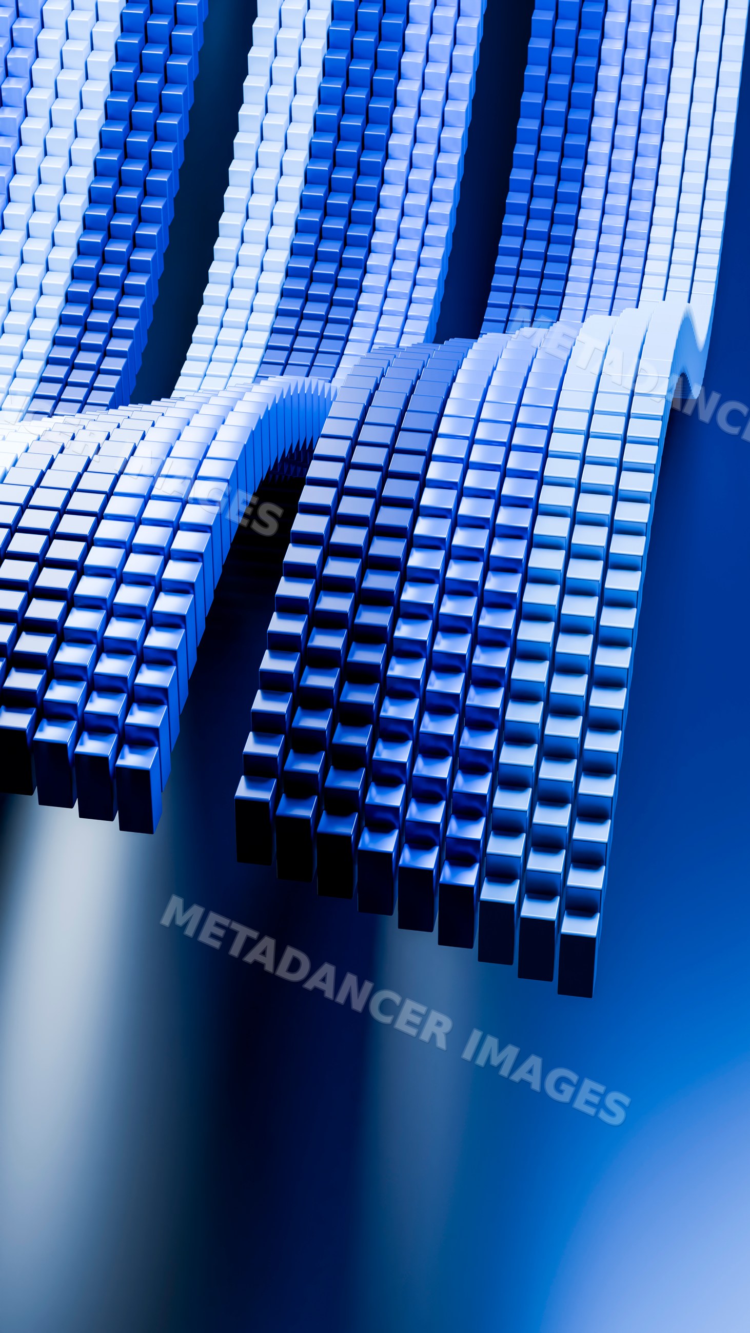 Abstract wavy surface of blue 3d cubes in digital art illustration