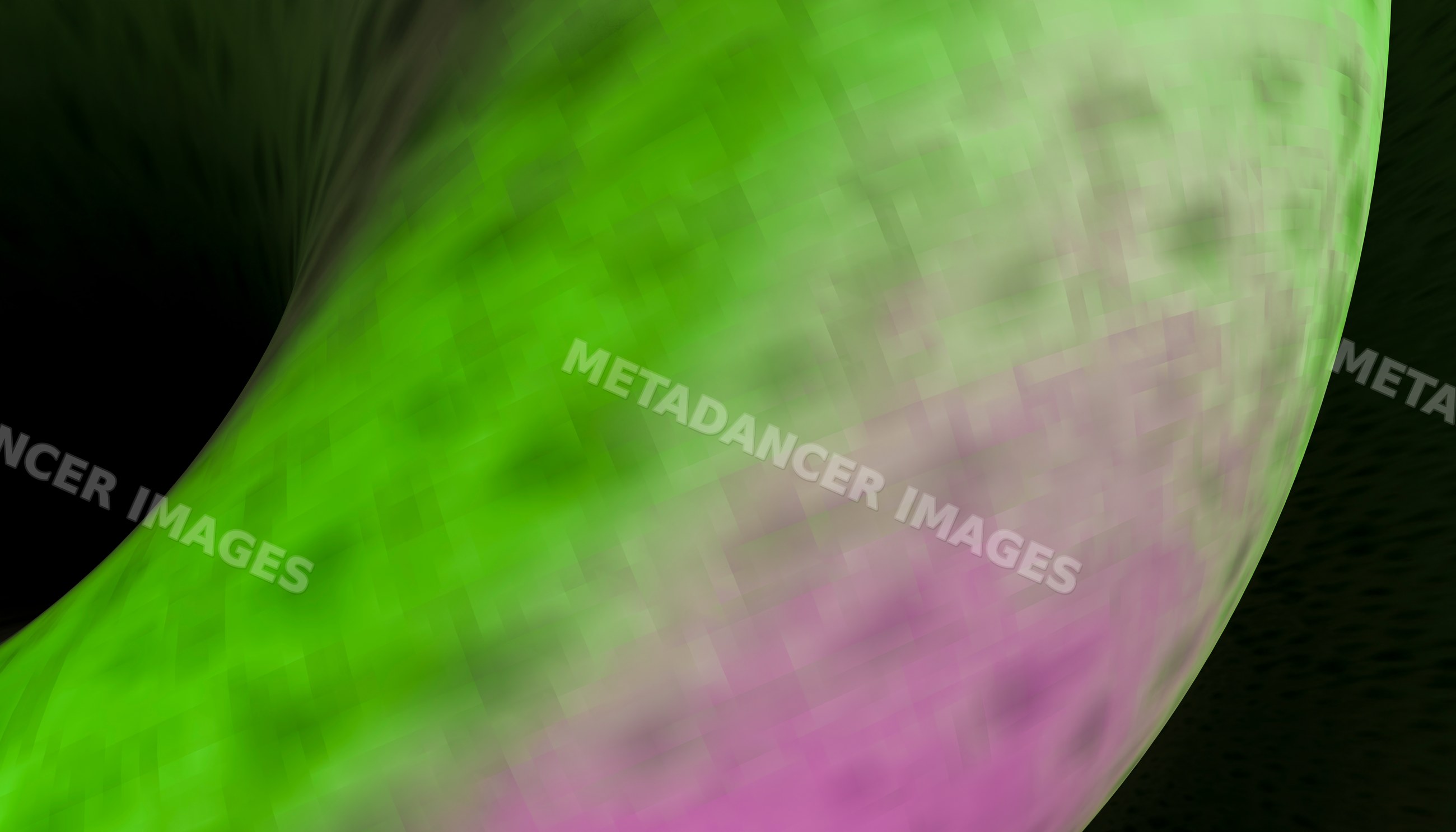 Colorful abstract digital artwork with green and pink swirling pixels