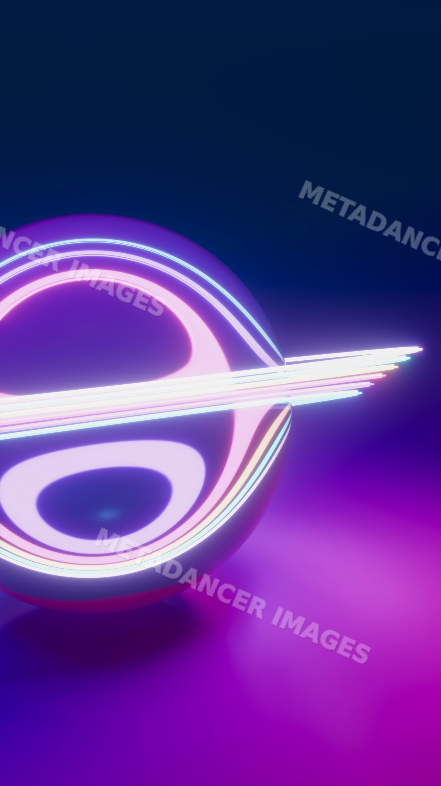 Neon glowing sphere with vibrant light streaks in digital abstract art
