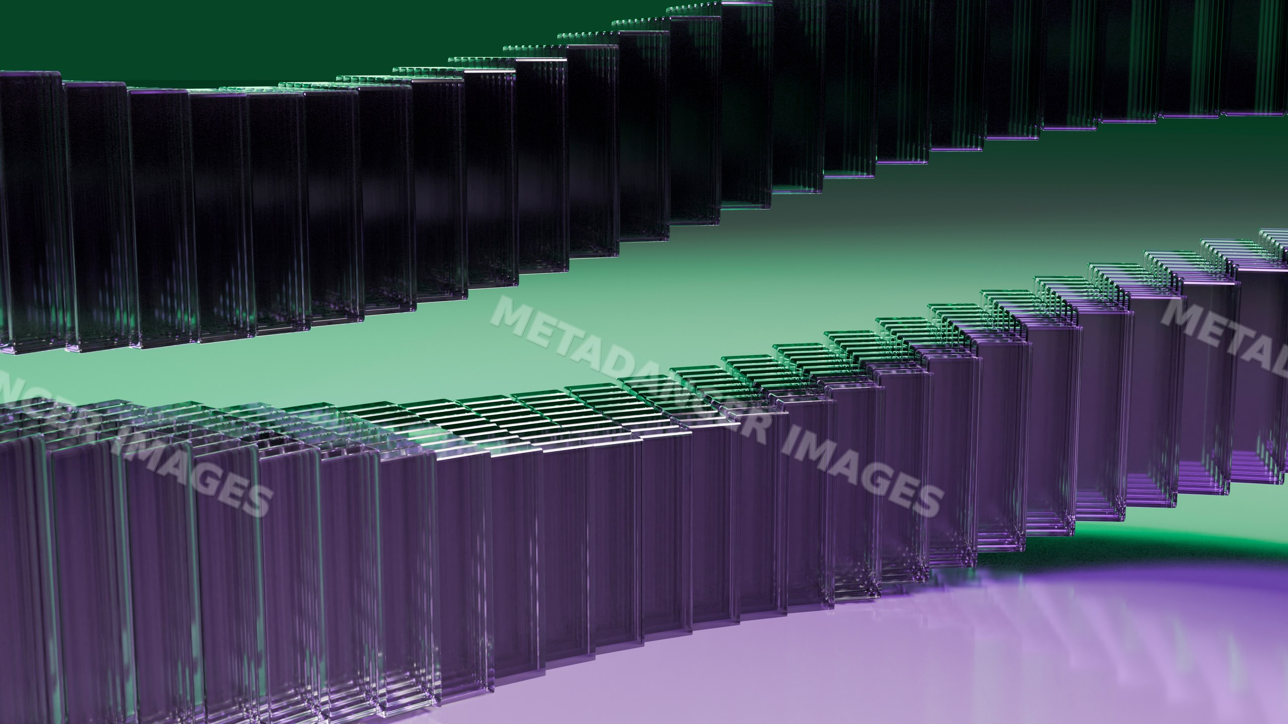 Stacked transparent rectangular glass panels