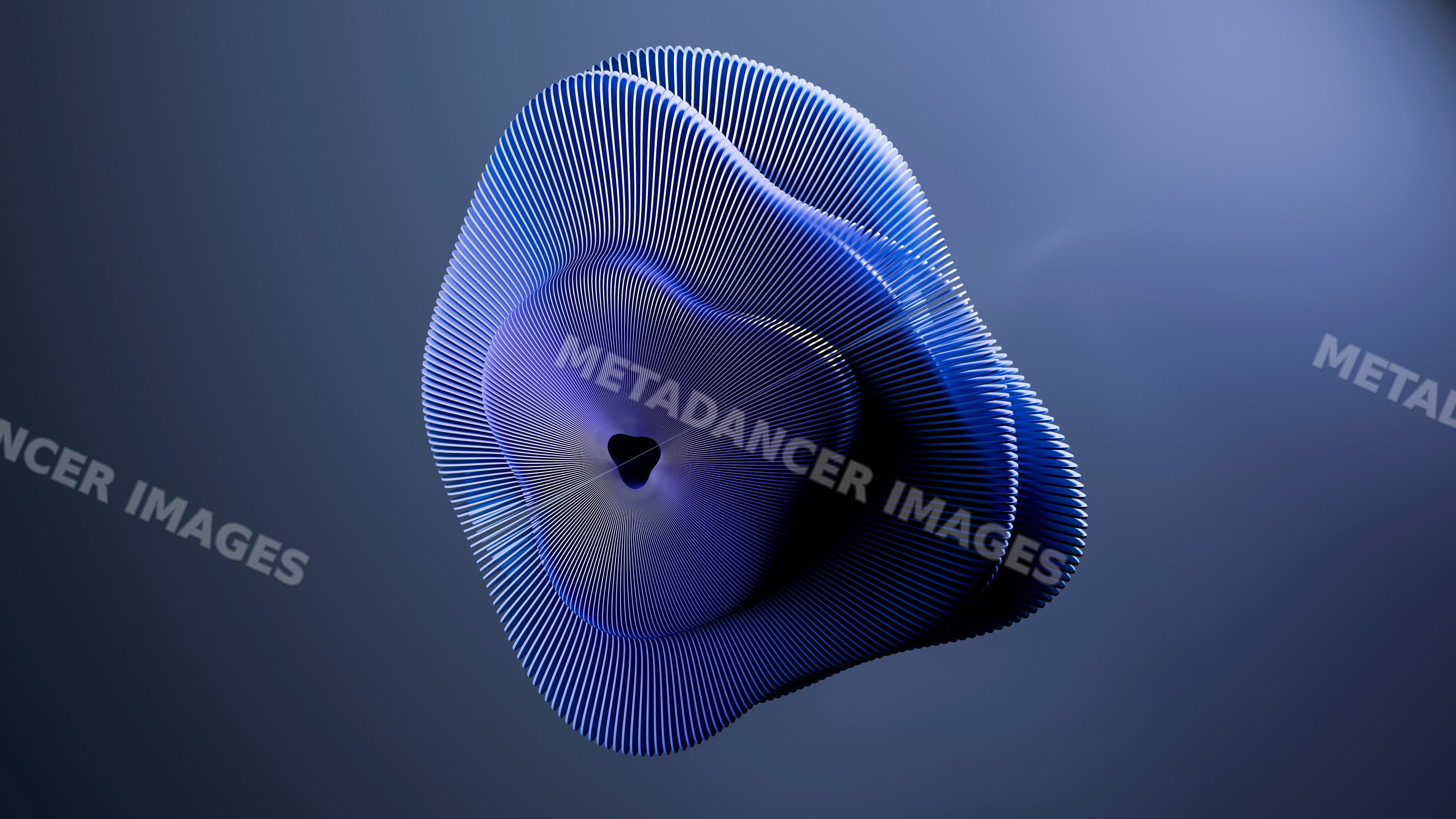 Abstract blue 3d shape with wave patterns and curved lines