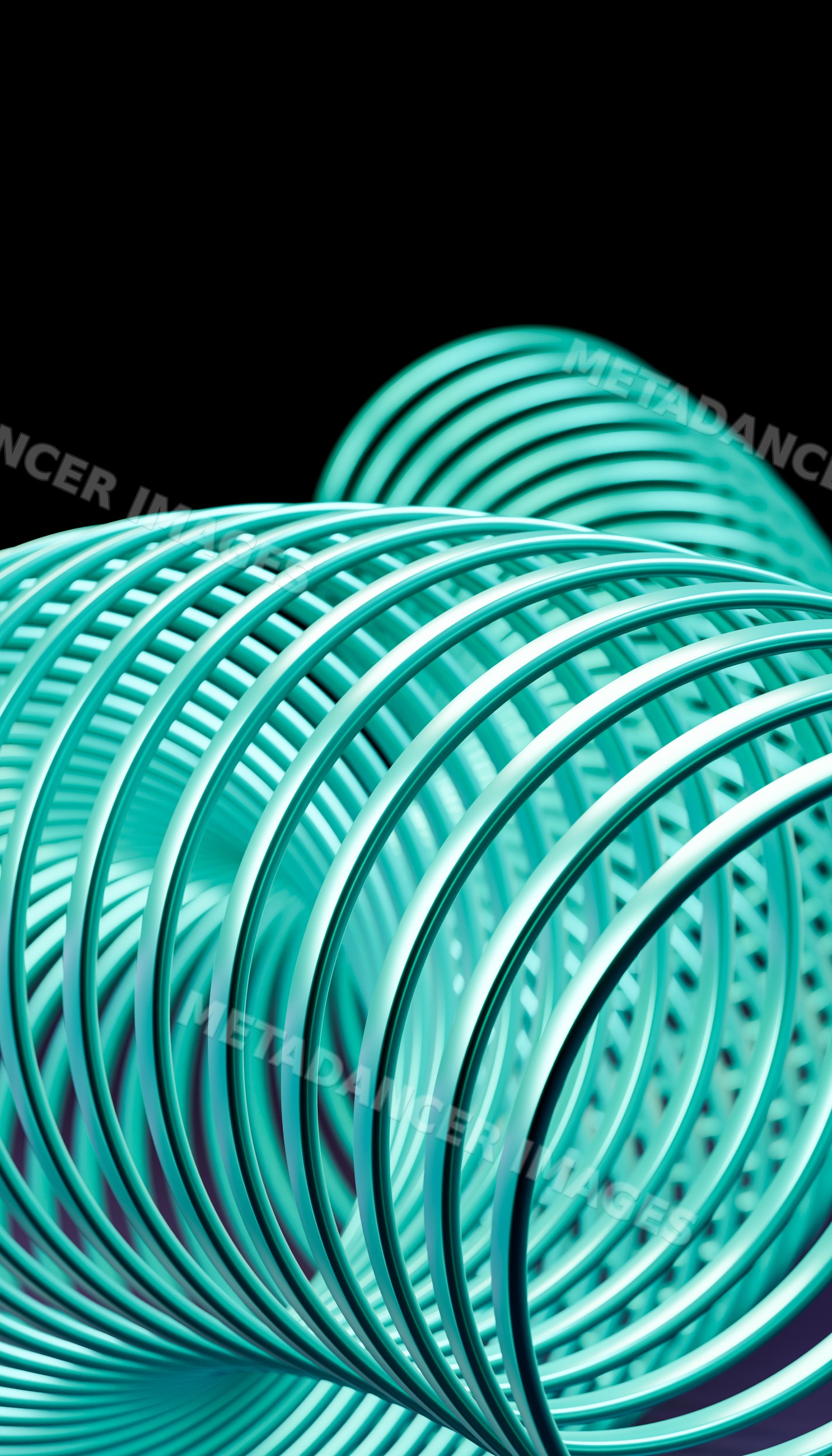 Turquoise metal coil spring toy in spiral shape close-up