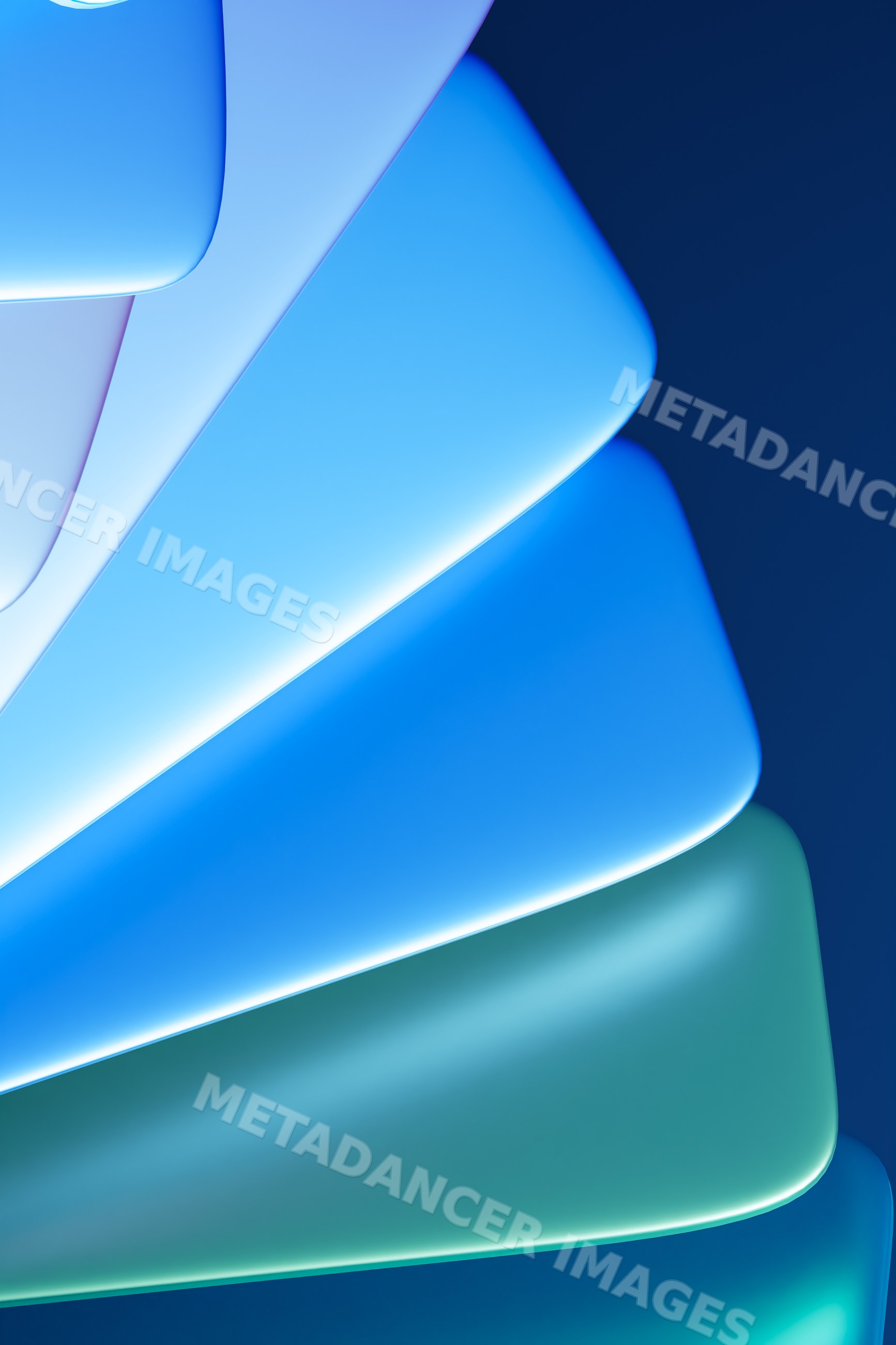 Abstract illustration of curved blue and green shapes with glow