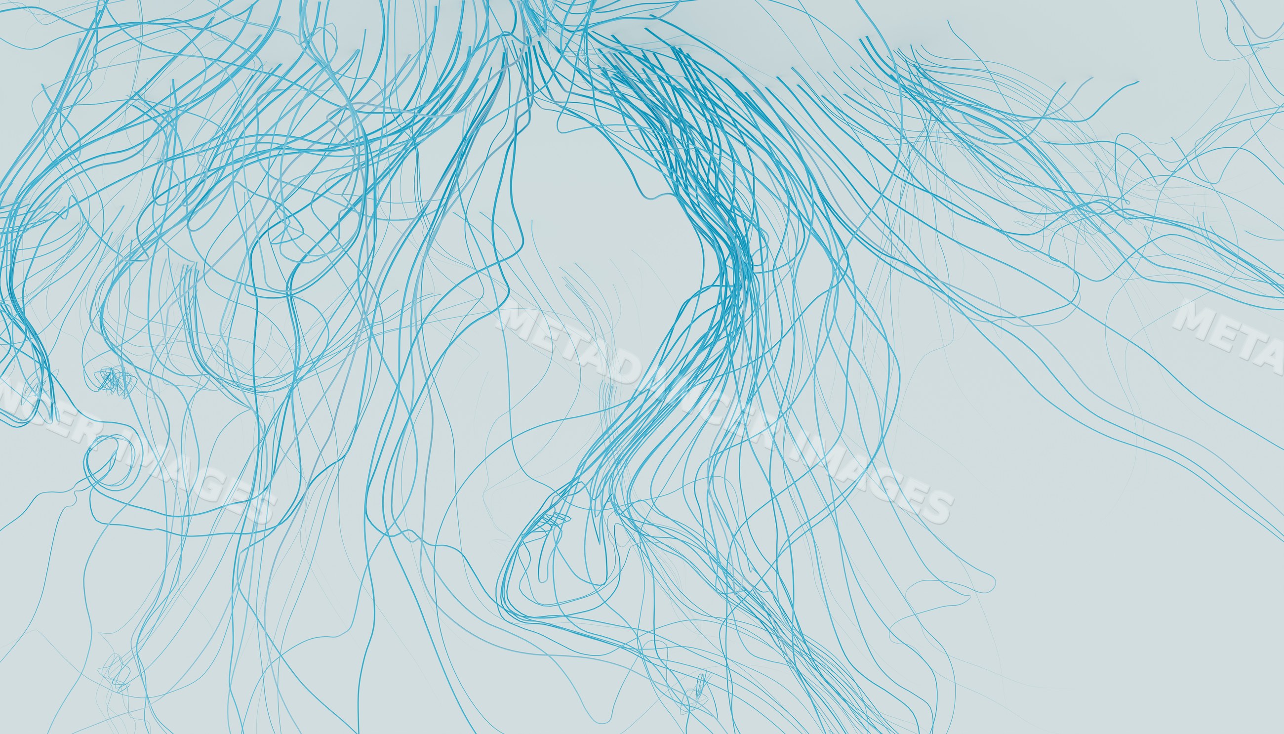 Blue wavy lines creating an abstract flowing pattern on light