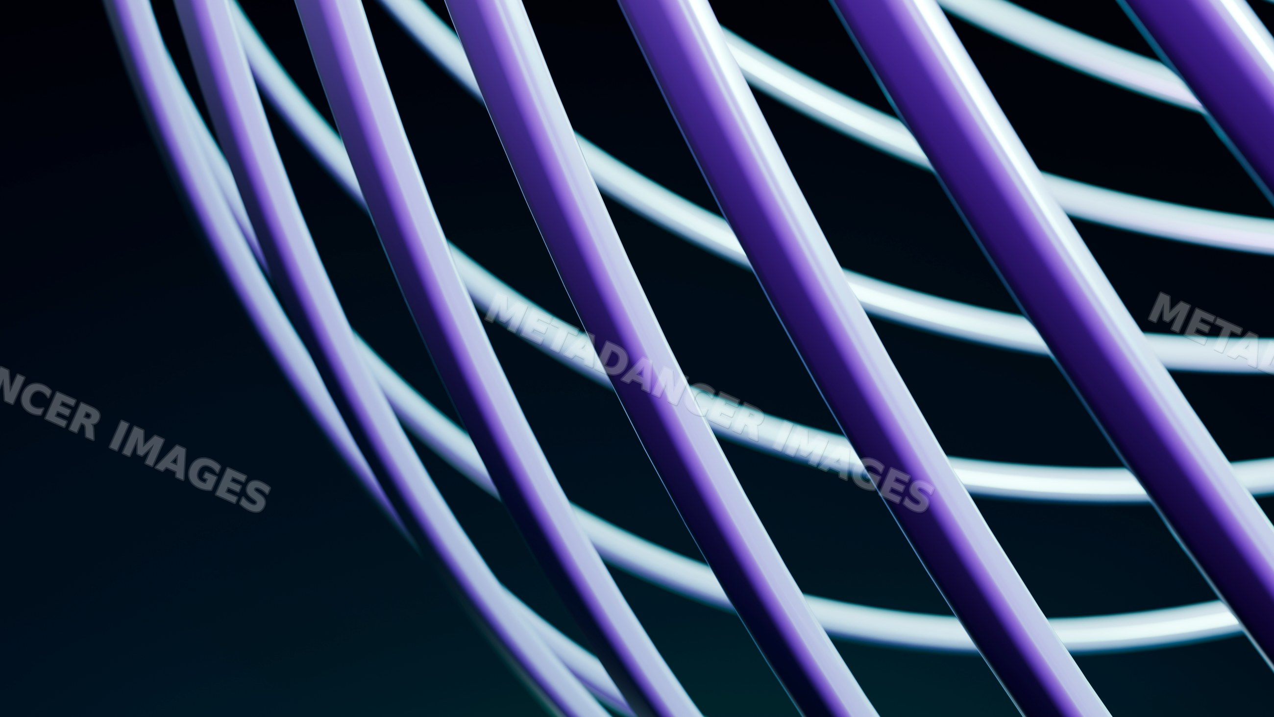 Curved purple and blue neon tubes abstract 3d illustration