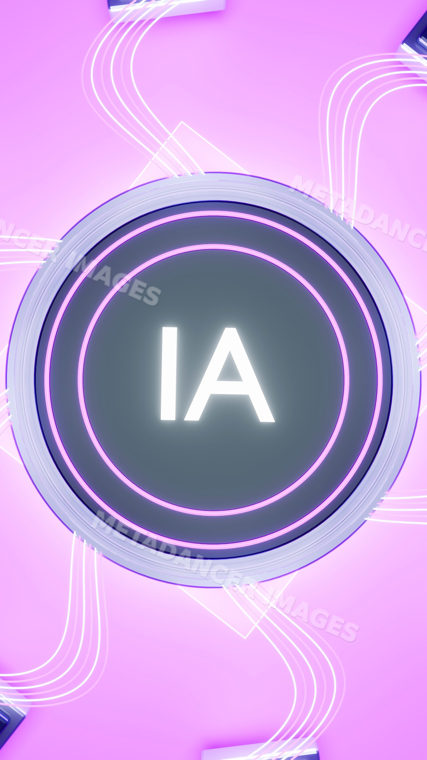 Glowing ia symbol on futuristic purple digital background