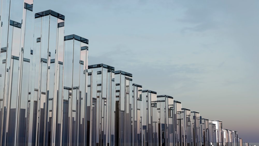Modern reflective glass columns in architectural design