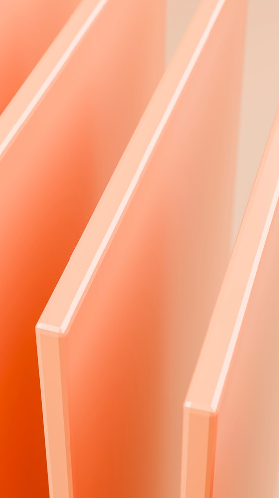 Close-up of orange vertical panels with smooth geometric design