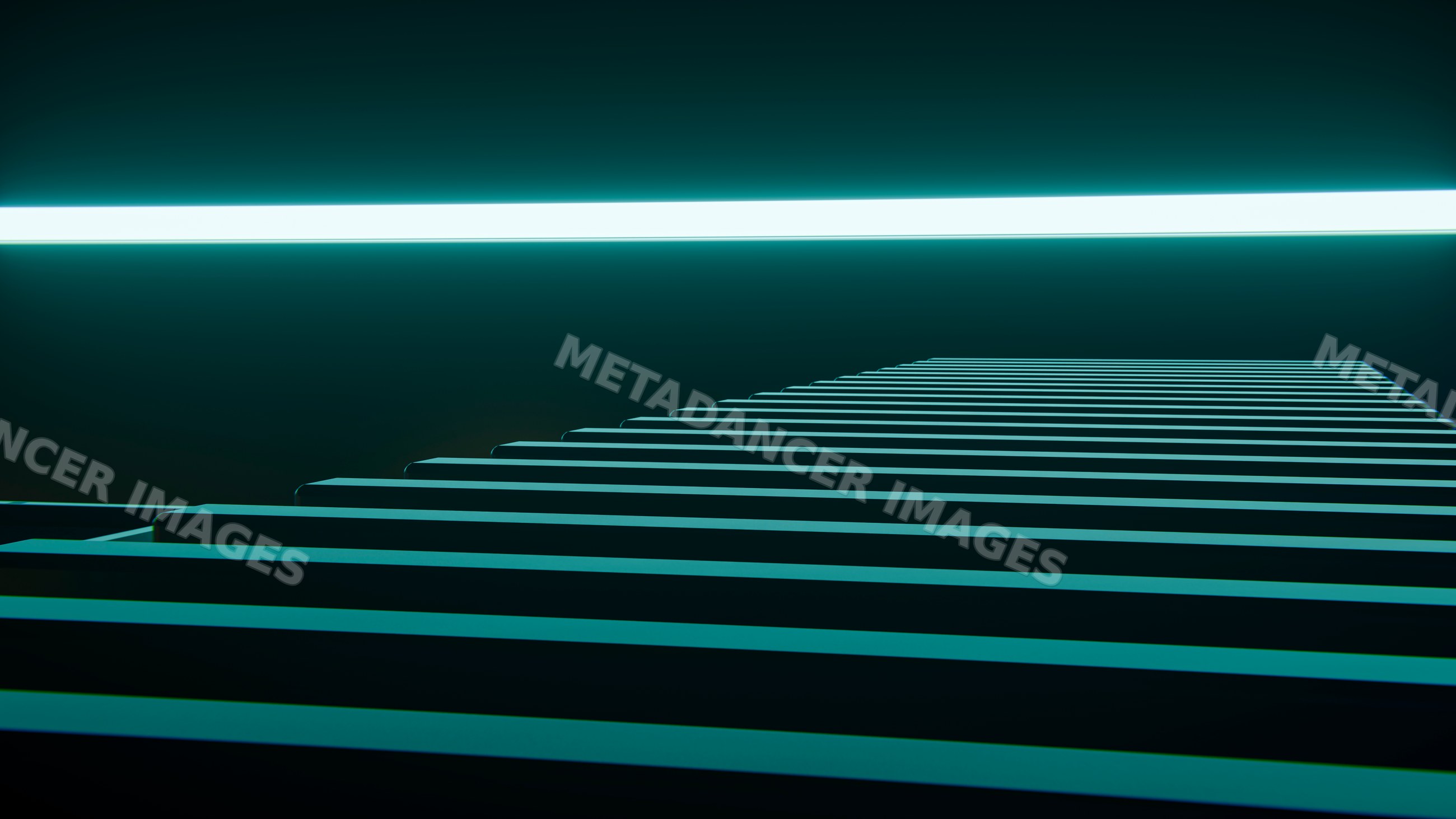 Modern minimalist staircase illuminated by horizontal fluorescent