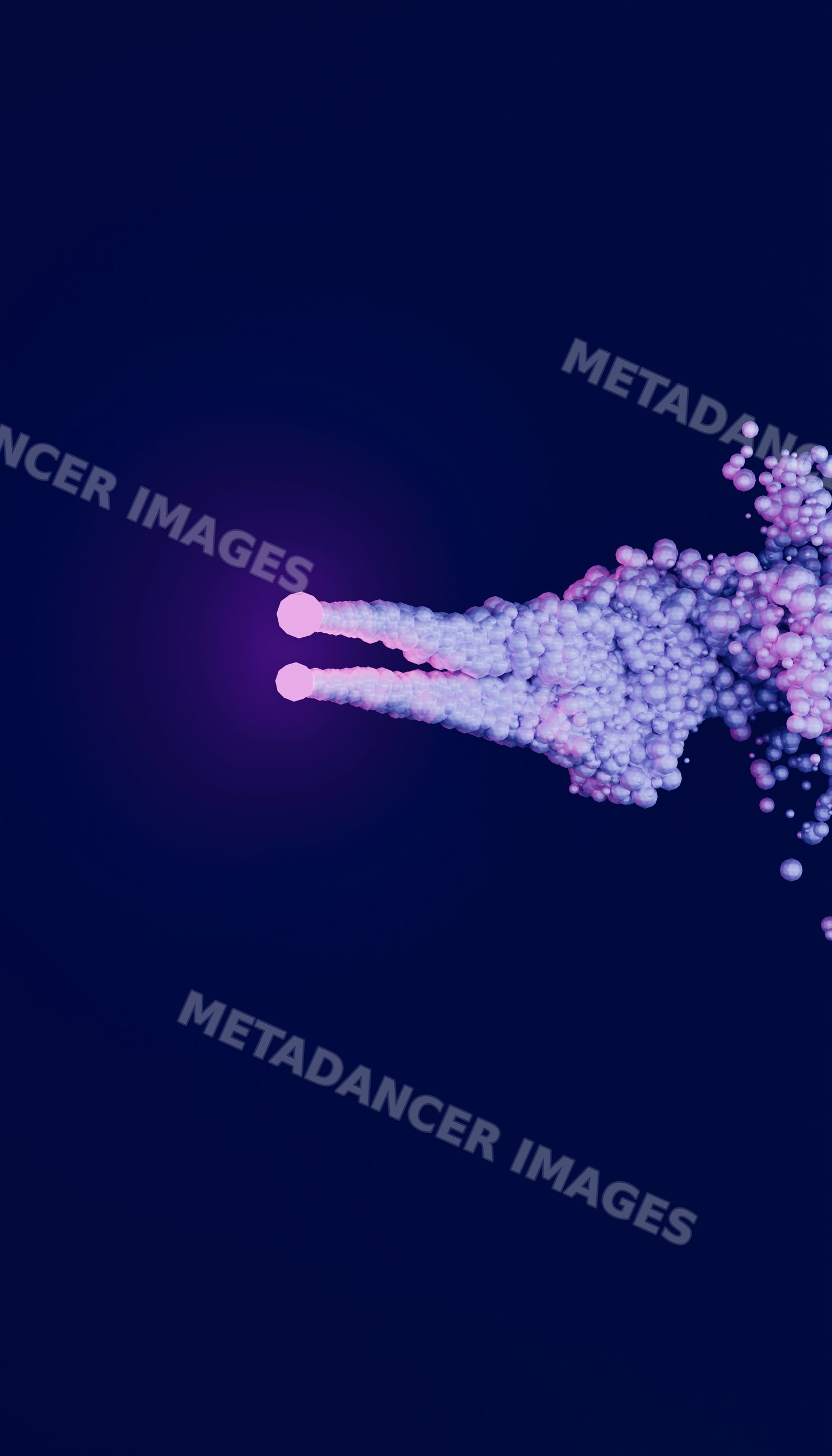 Digital 3d rendering of dual purple energy beams with glowing
