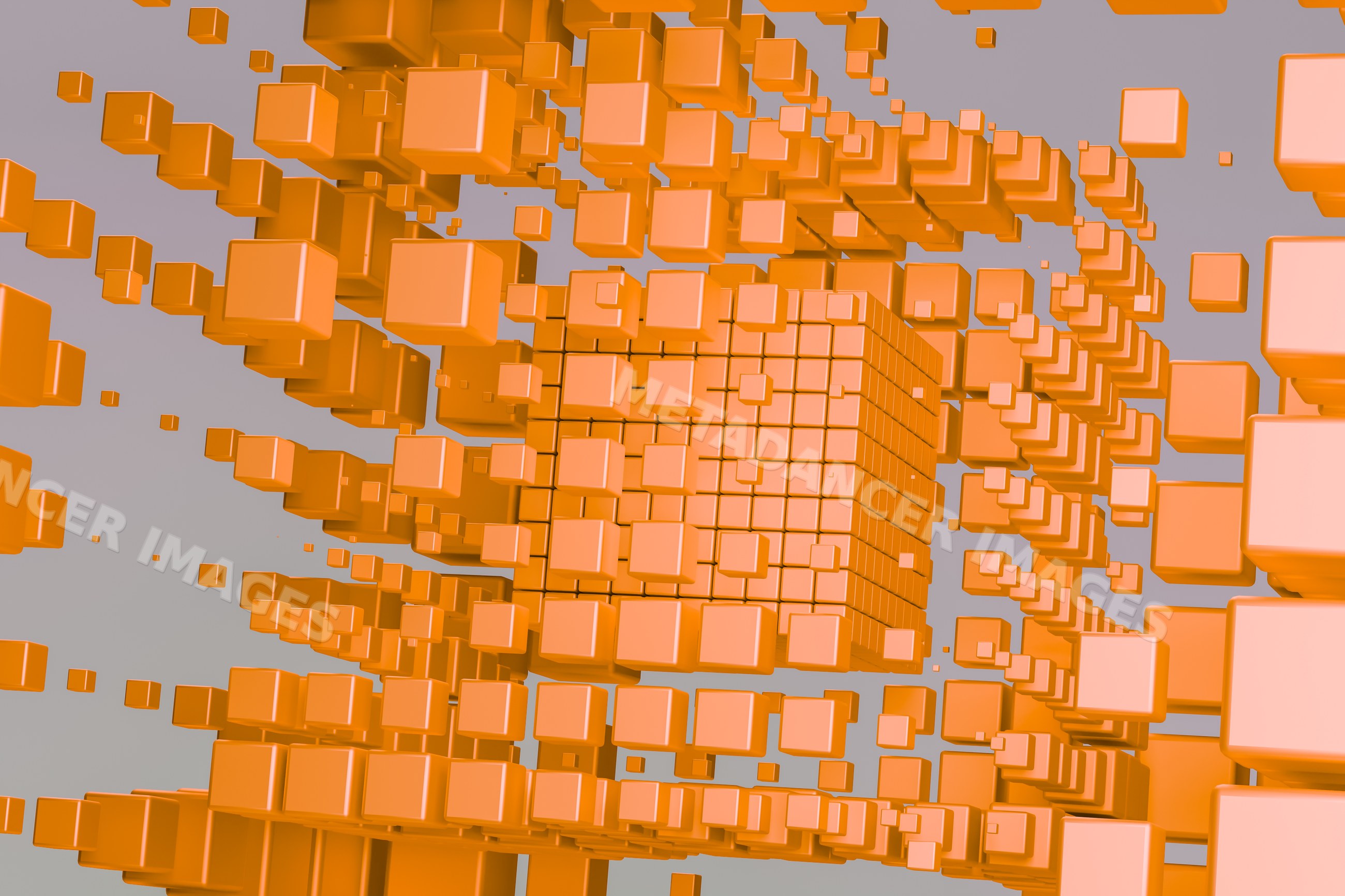 Orange abstract 3d cubes floating in geometric pattern