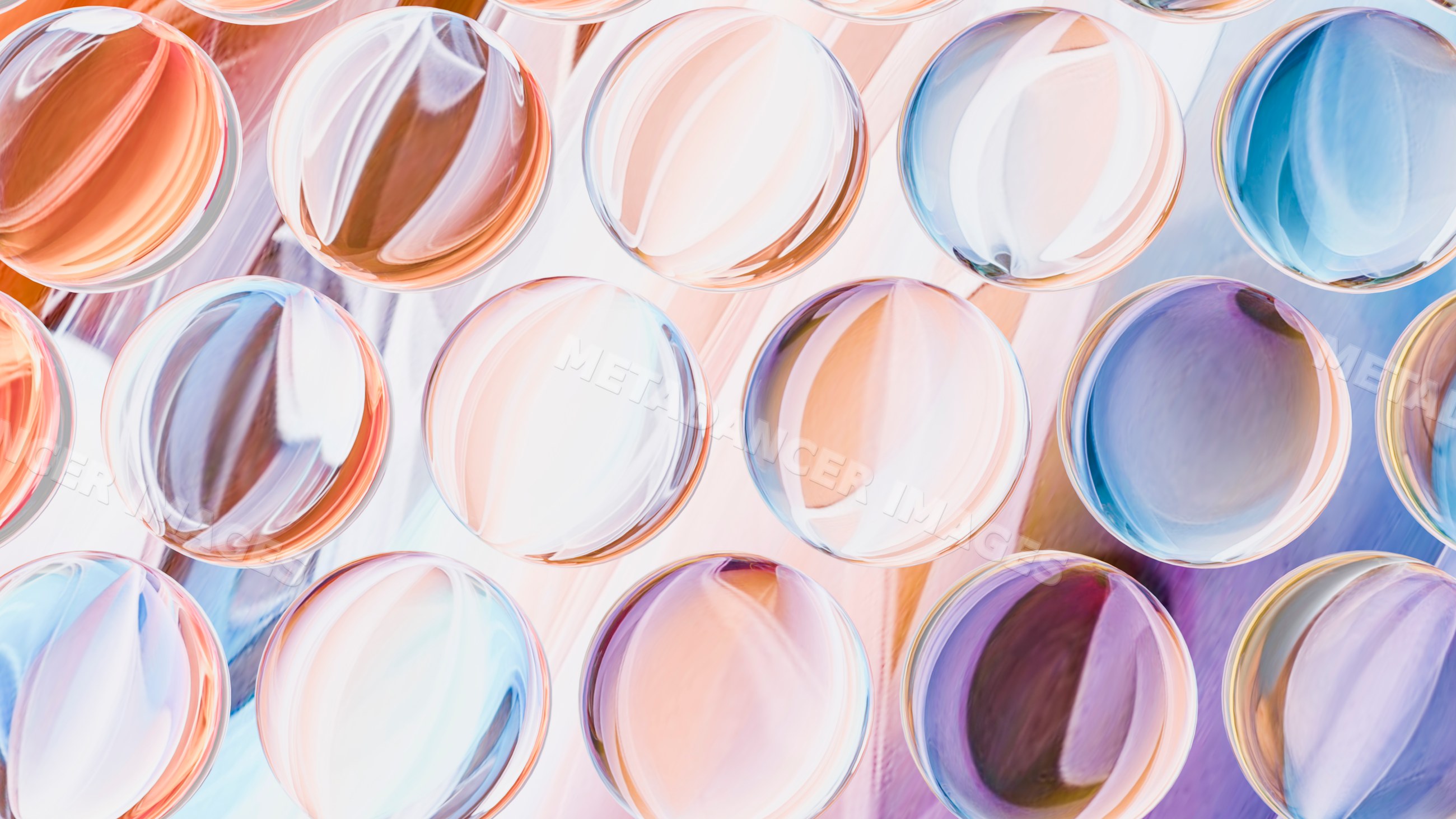 Colorful abstract glass spheres clustered in artistic arrangement