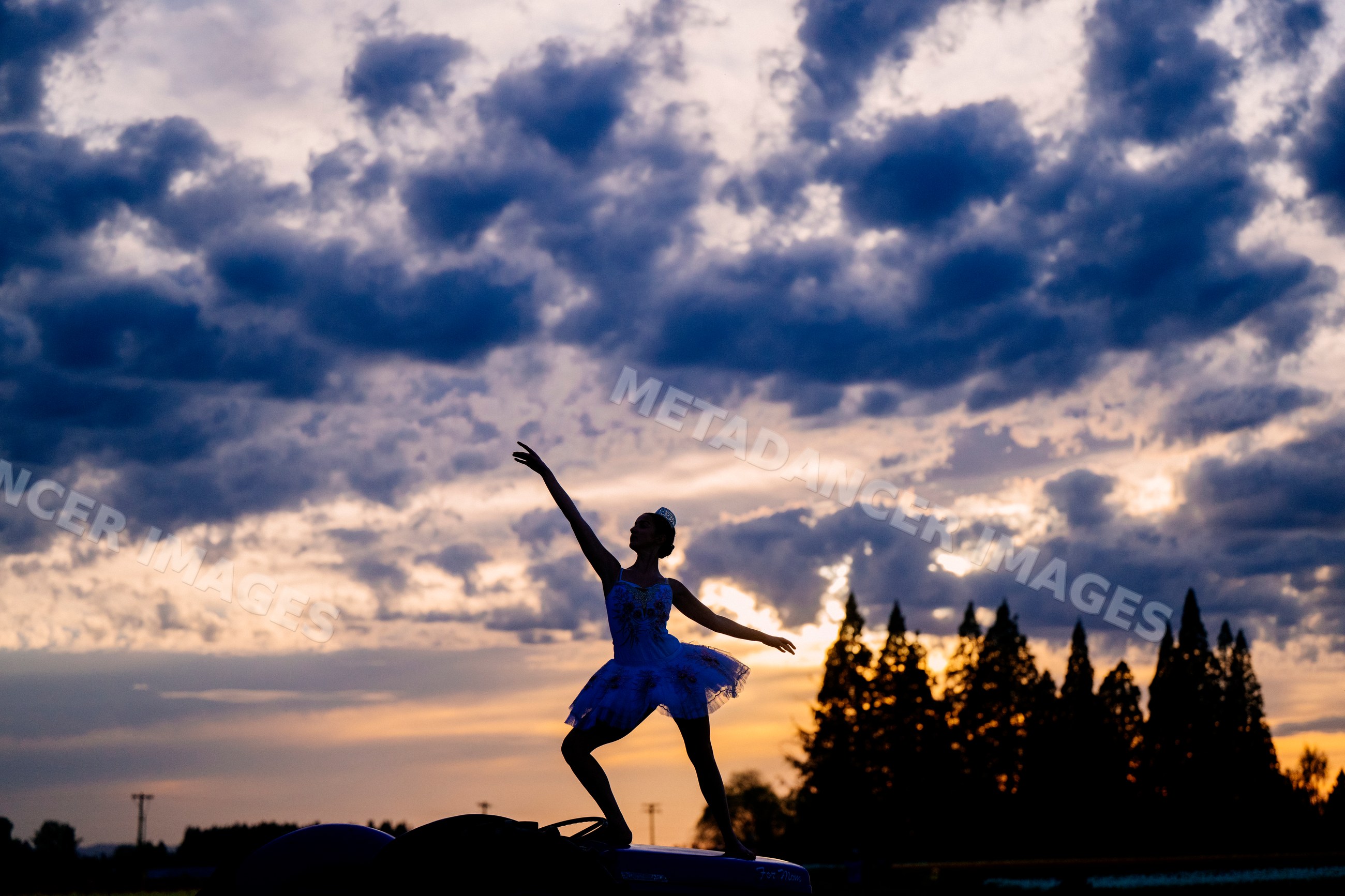 Ballet white dancer performing silhouette pose