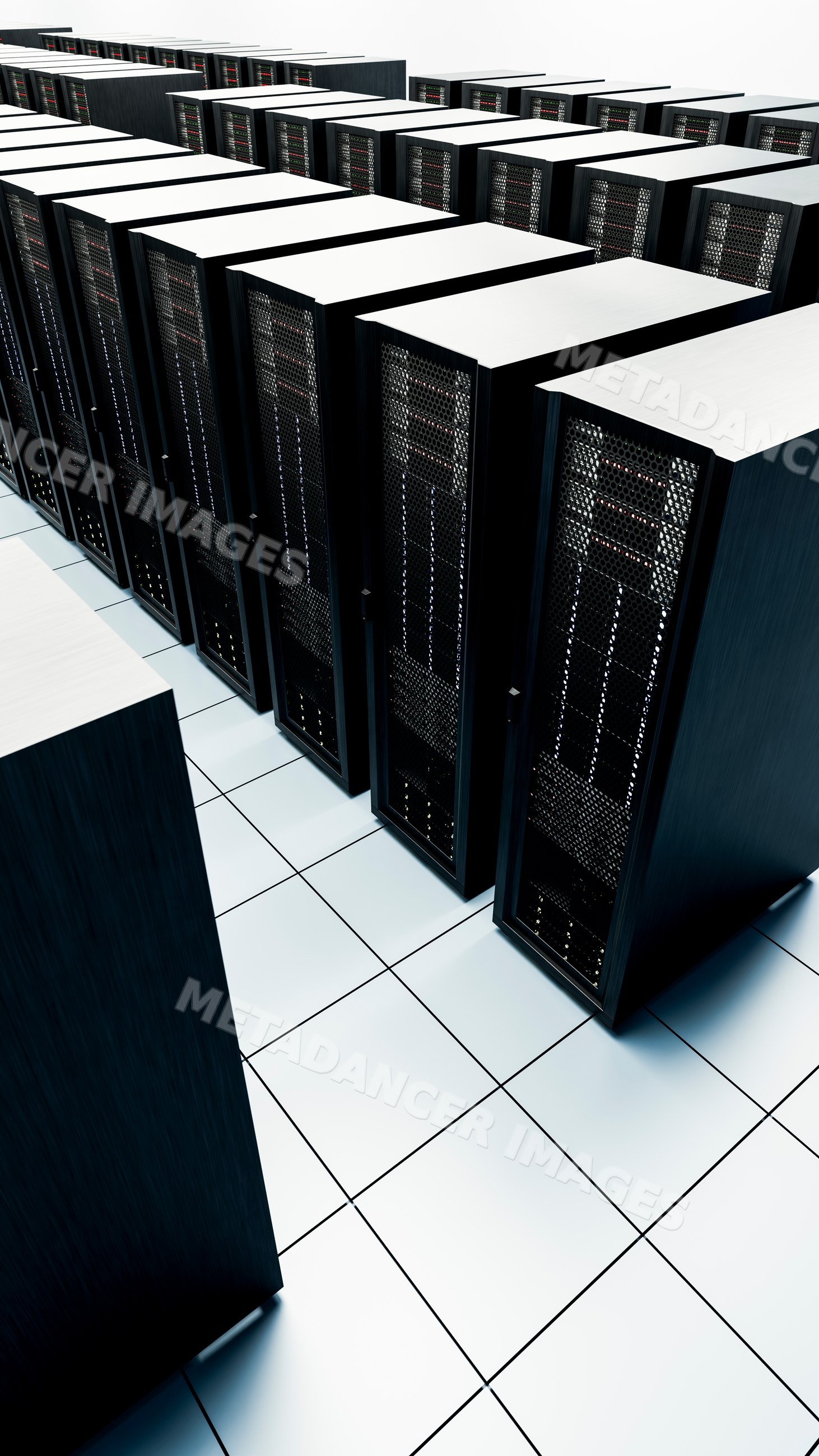 Rows of server racks in data center with advanced technology equipment