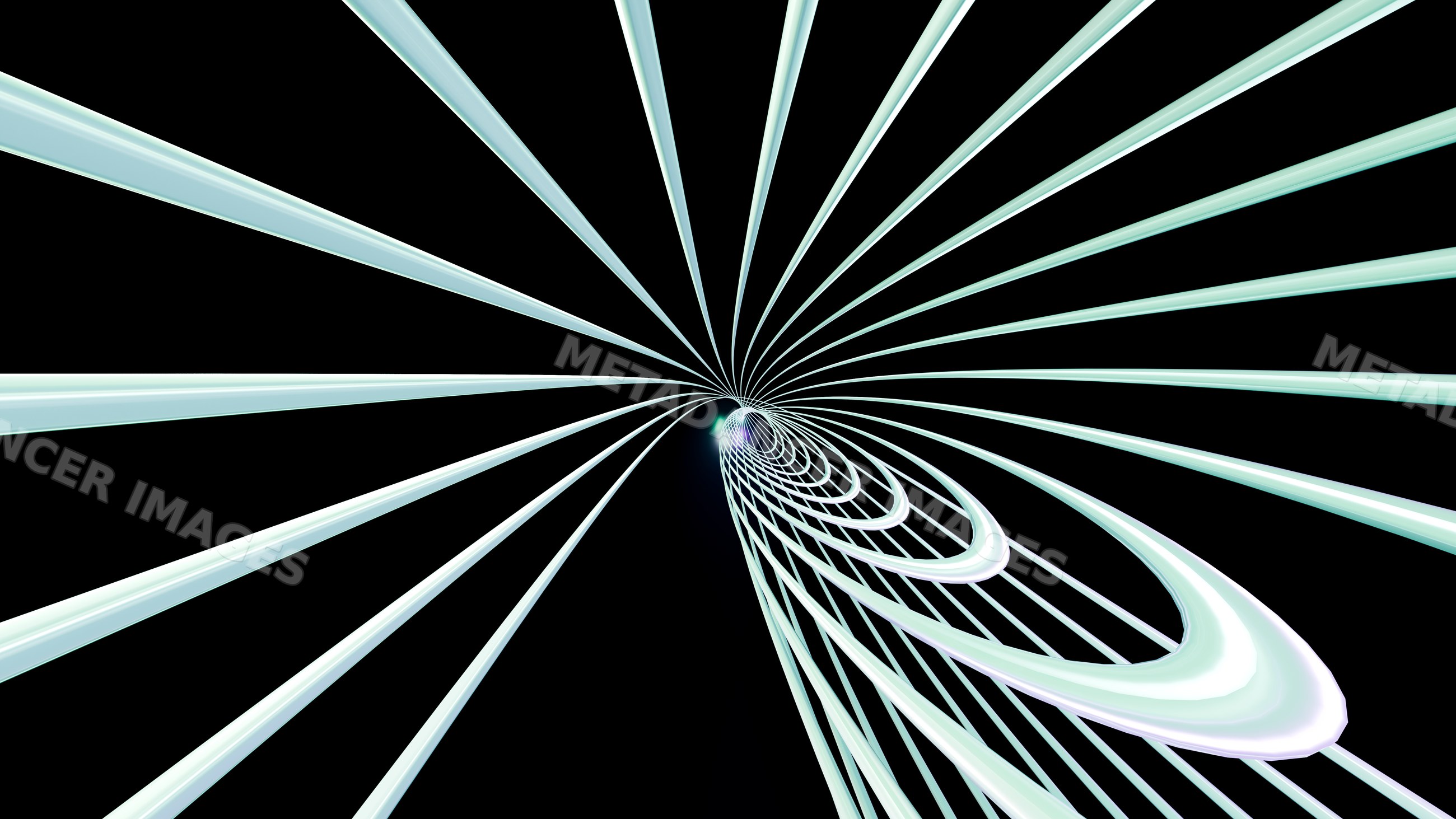 Abstract glowing spiral tunnel with white light lines