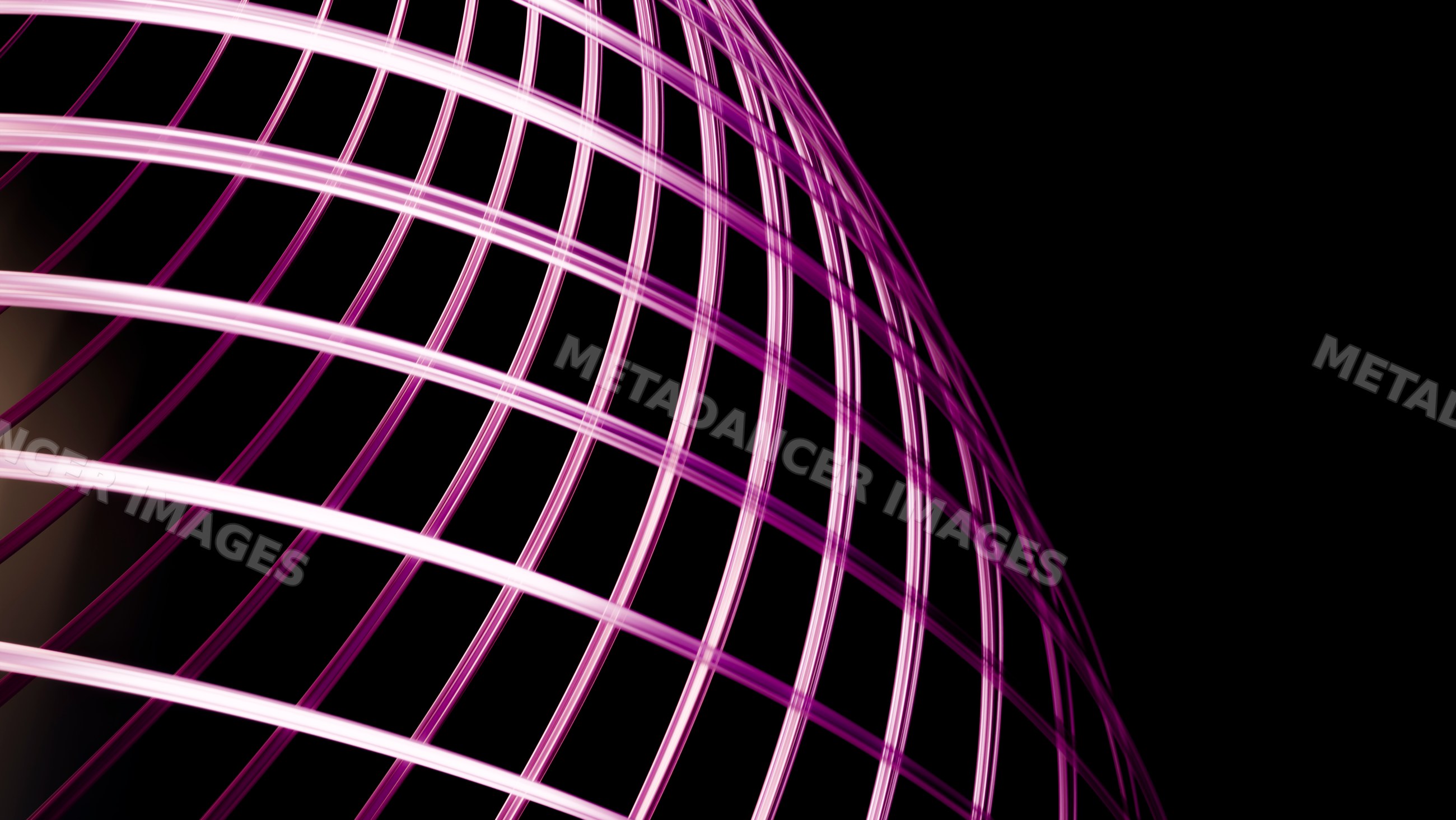 Curved purple grid pattern with glowing lines on black background