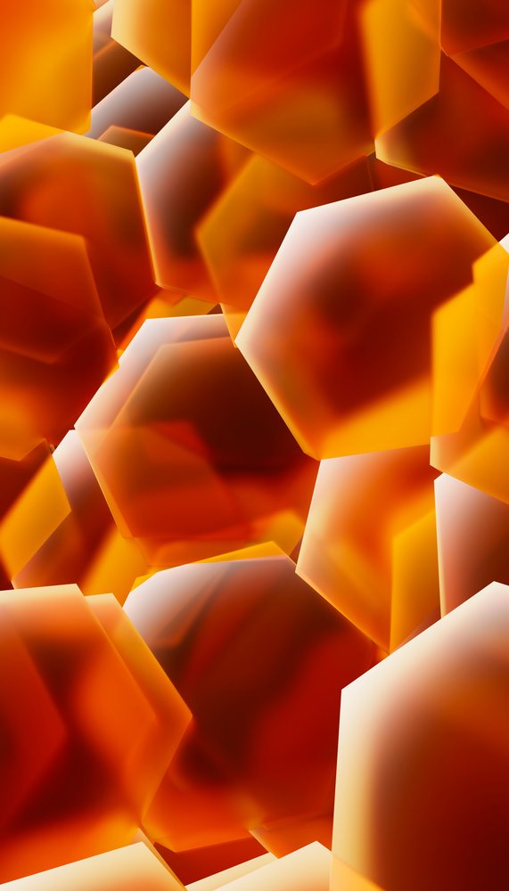 Digital illustration of overlapping orange hexagon shapes
