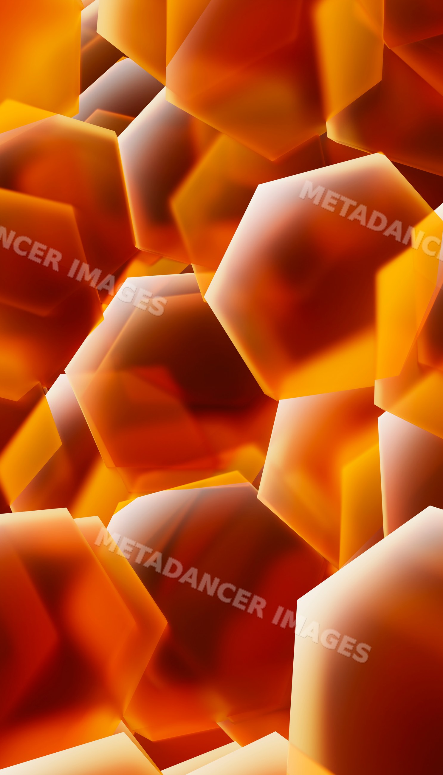 Digital illustration of overlapping orange hexagon shapes