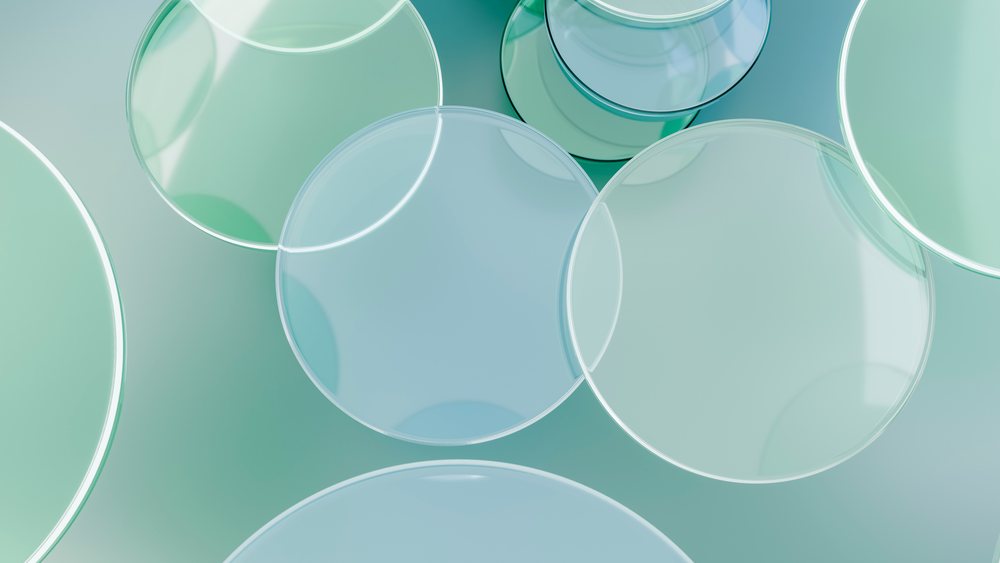 Transparent petri dishes arranged for laboratory research