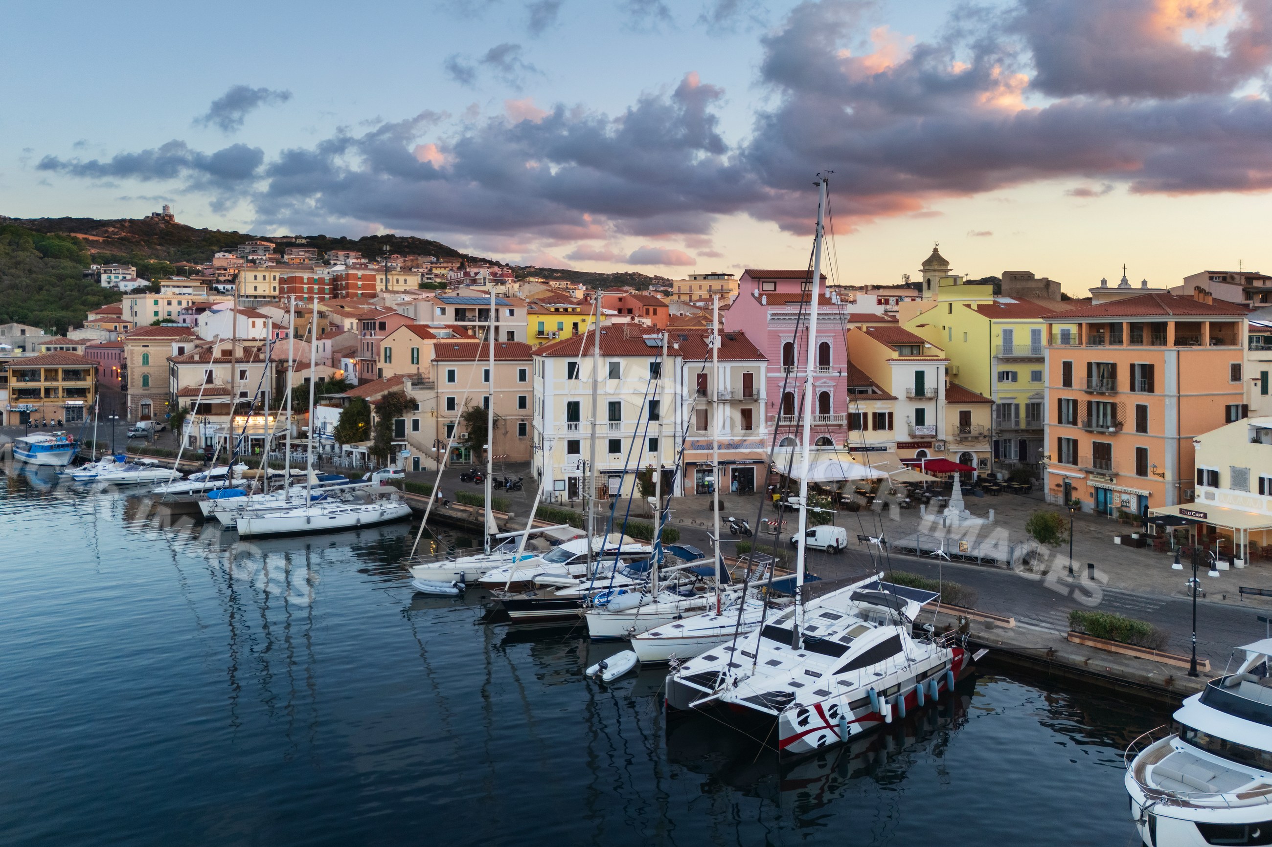 Harbour with boats at Dawn in la maddalena Sardinia Italy