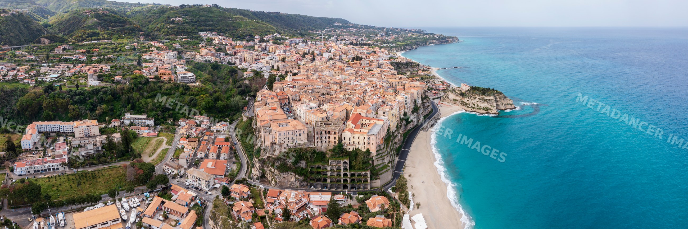 Coastal town of Tropea on cliffs with mediterranean sea view
