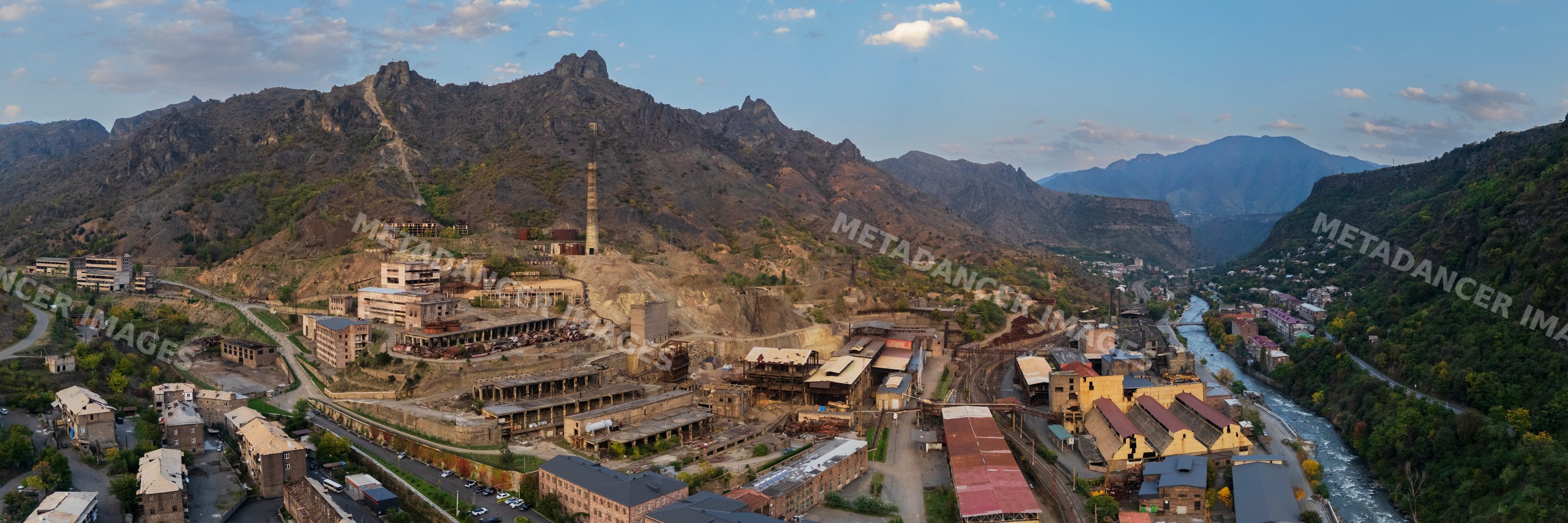 Historic copper mine ruins in mountain valley at Alaverdi, Armenia