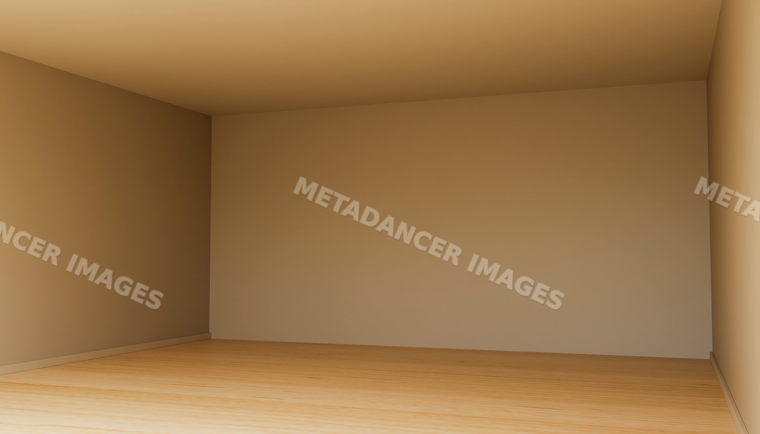 Empty room with wooden floor and beige walls