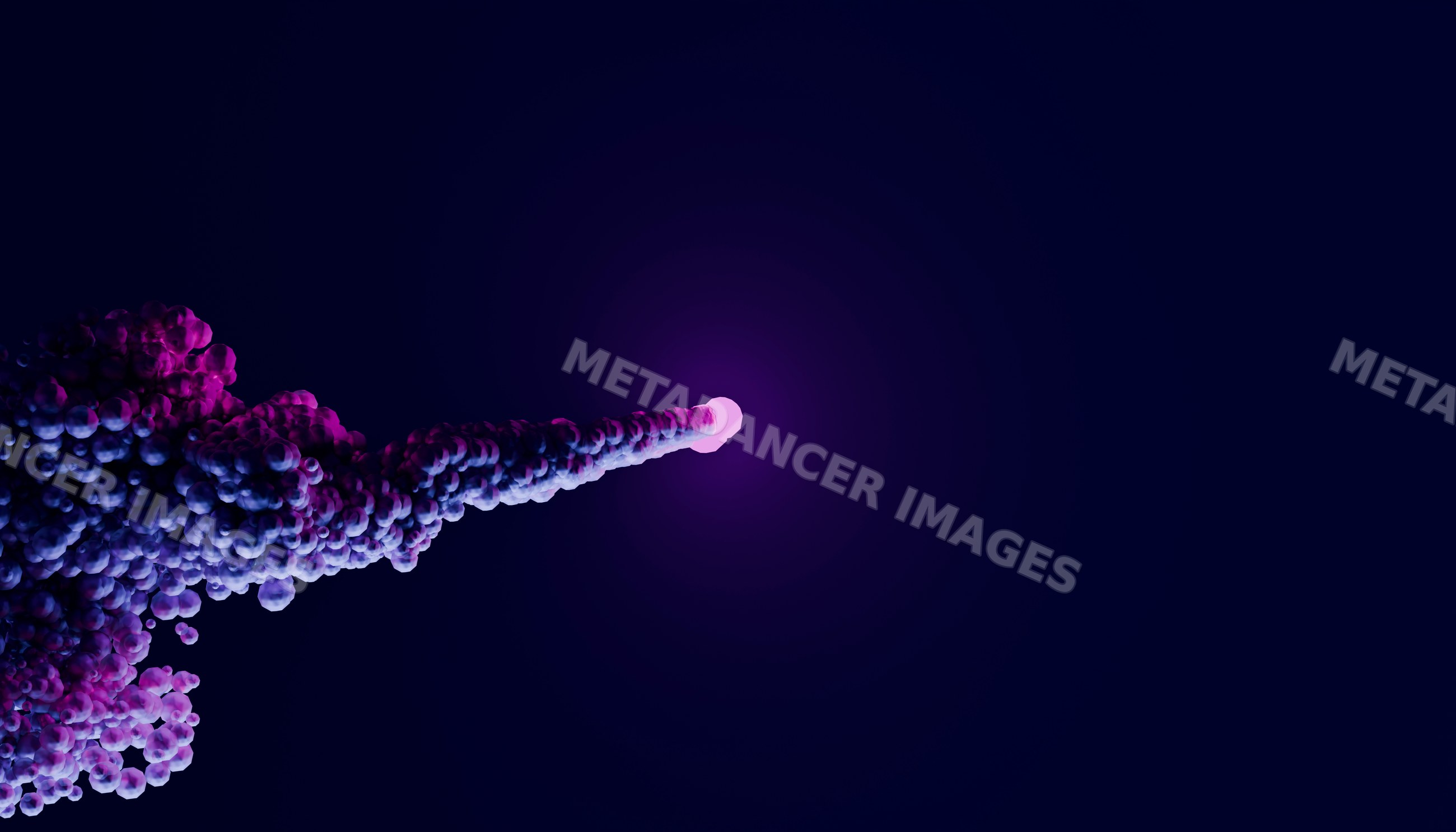 A glowing purple smoke plume streams against a dark blue background