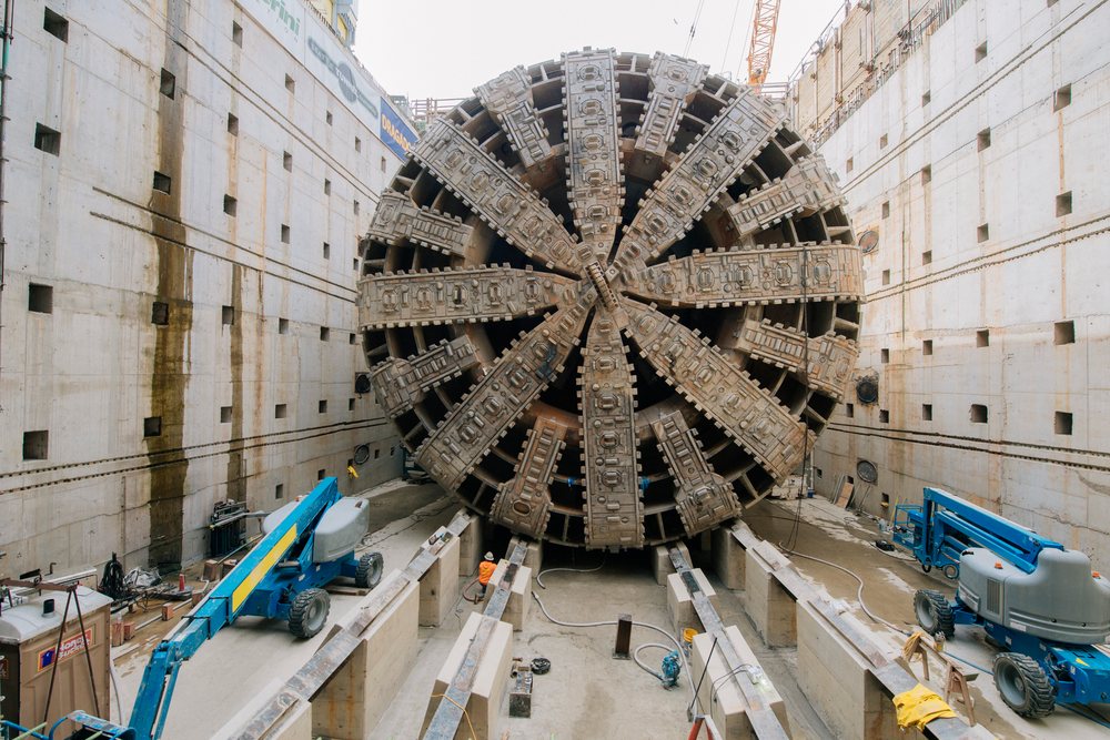 Tunnel boring machine at a construction site