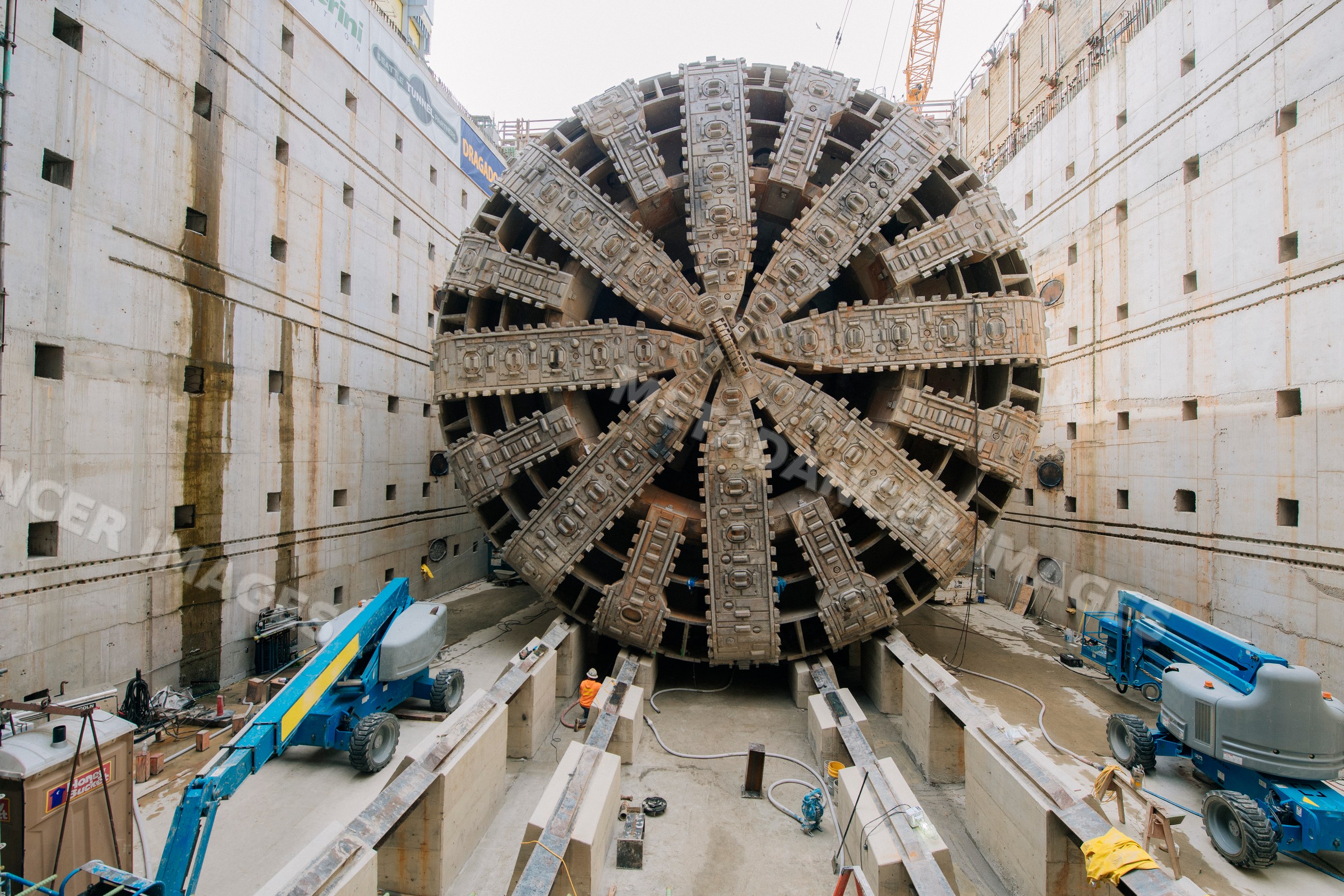 A tunnel boring machine at a construction site