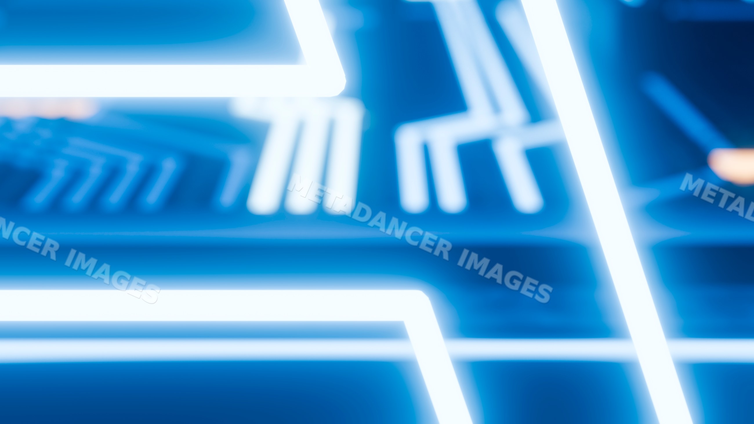 Blue neon lights with glowing geometric abstract pattern