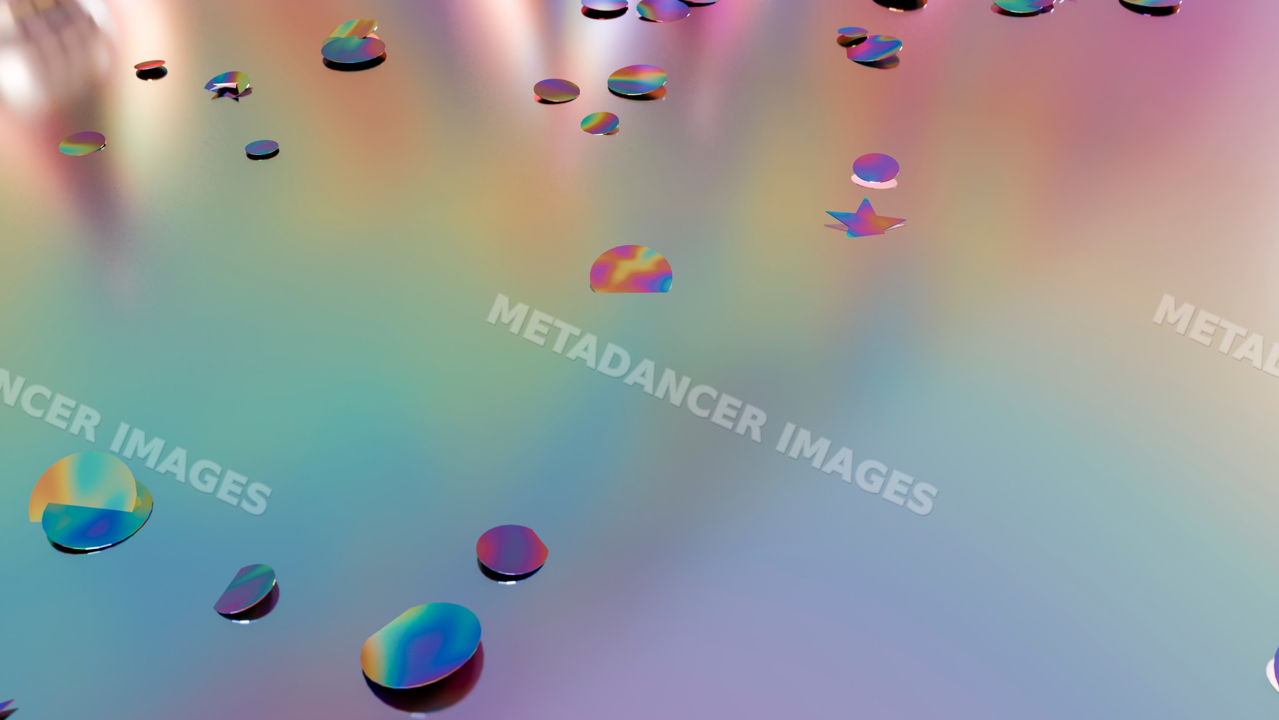 Colorful water droplets on glass surface with vibrant reflections