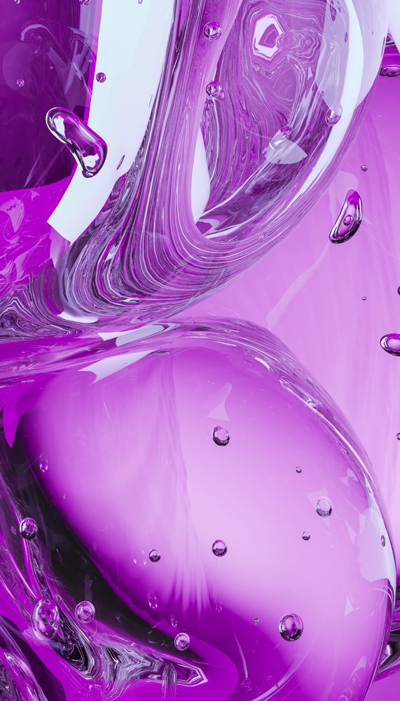 Abstract purple transparent shapes with bubbles