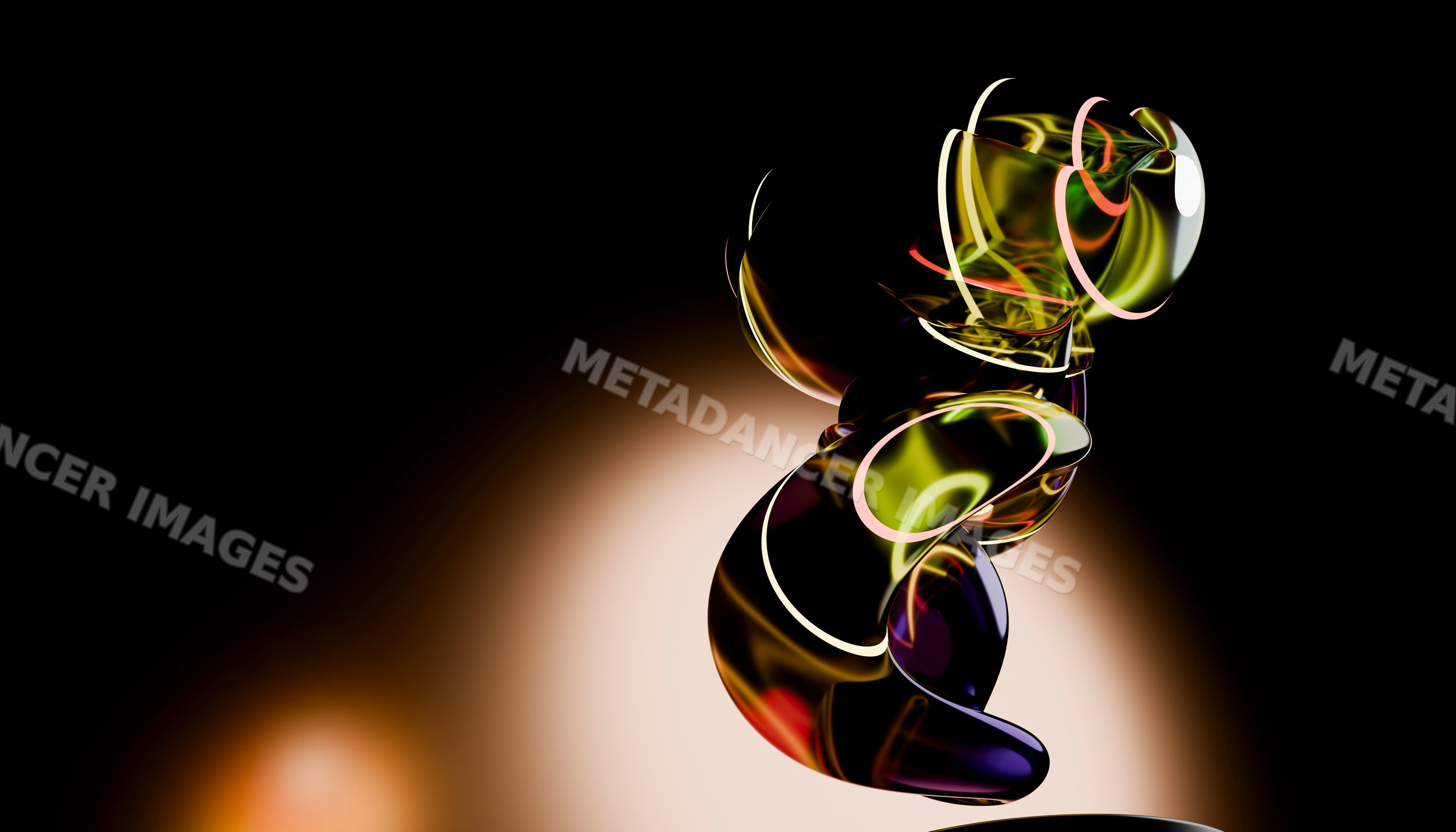 Abstract glass sculpture with colorful reflective surfaces