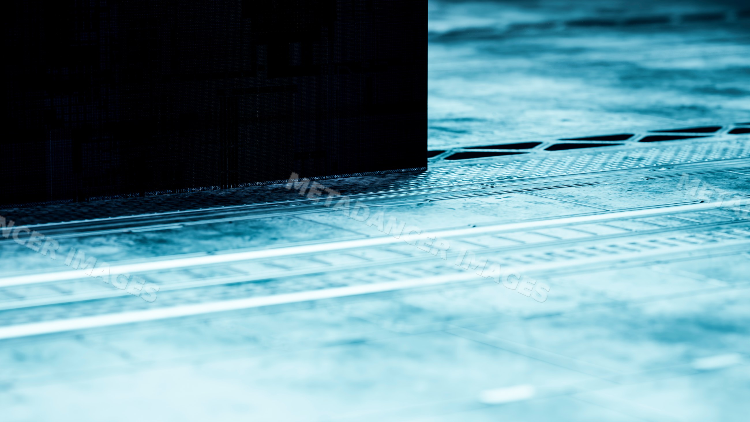 Textured metal floor with grates in industrial environment
