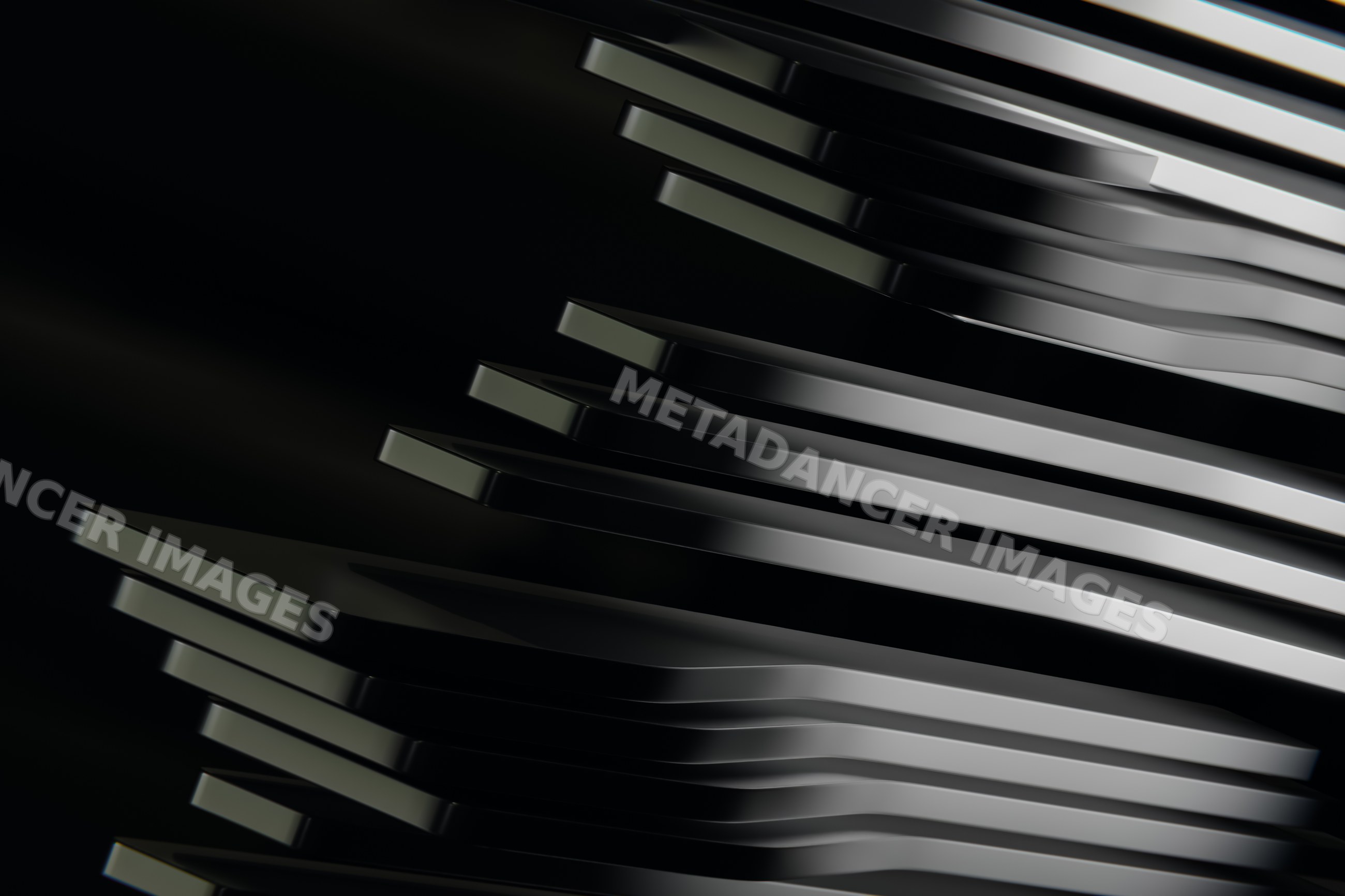 Abstract metallic layered shapes with smooth edges on dark background