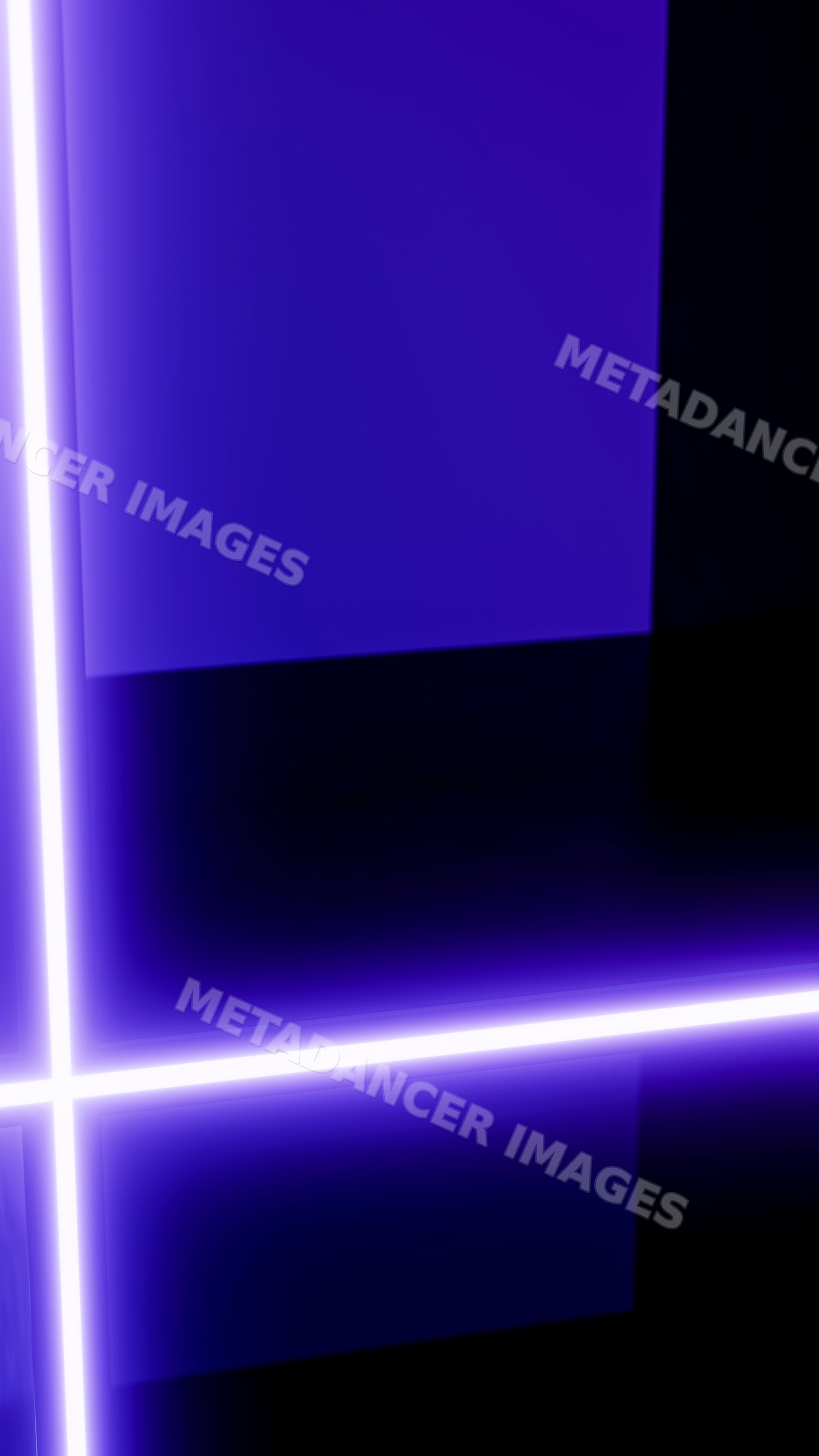 Glowing purple neon light beams intersect on dark background