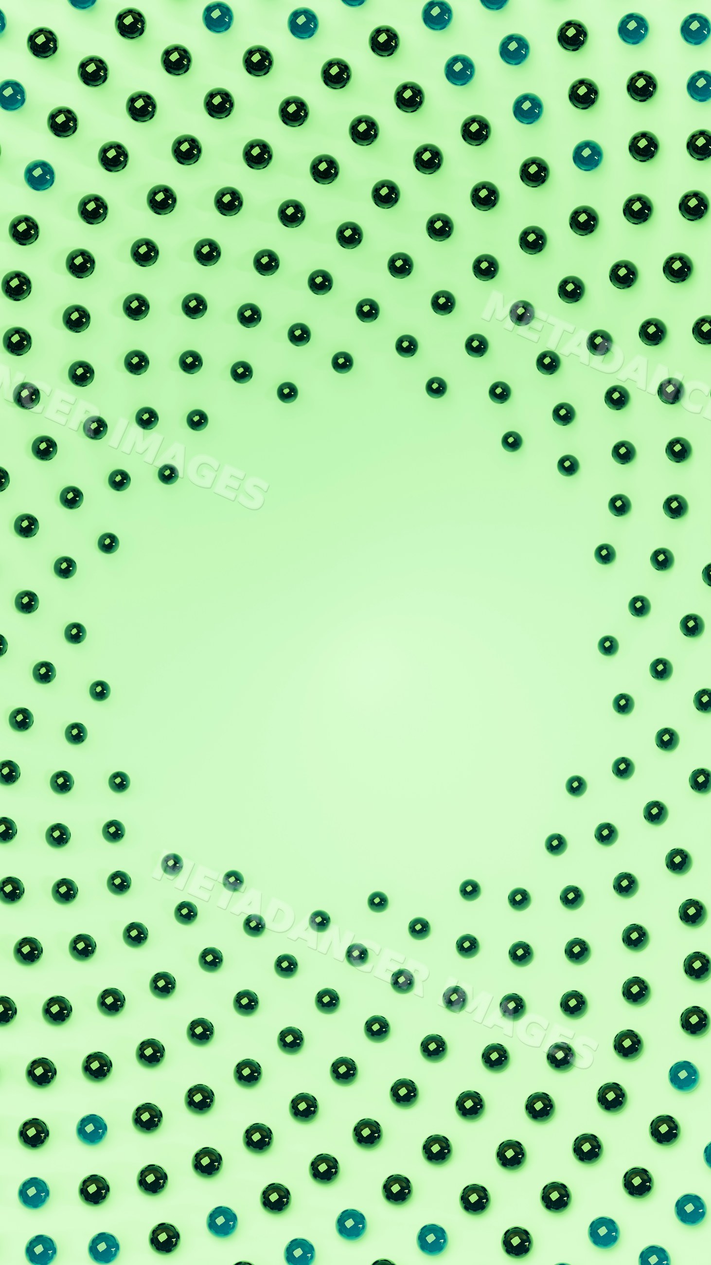 Green and blue pearls arranged in circular spiral circular pattern