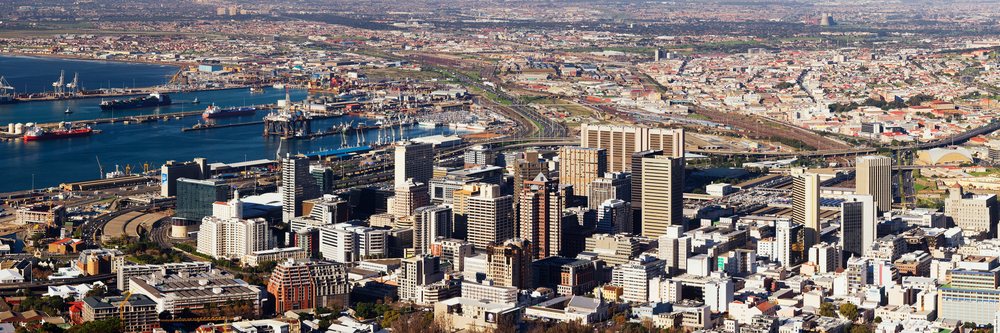 Aerial view of cape town cityscape and harbor