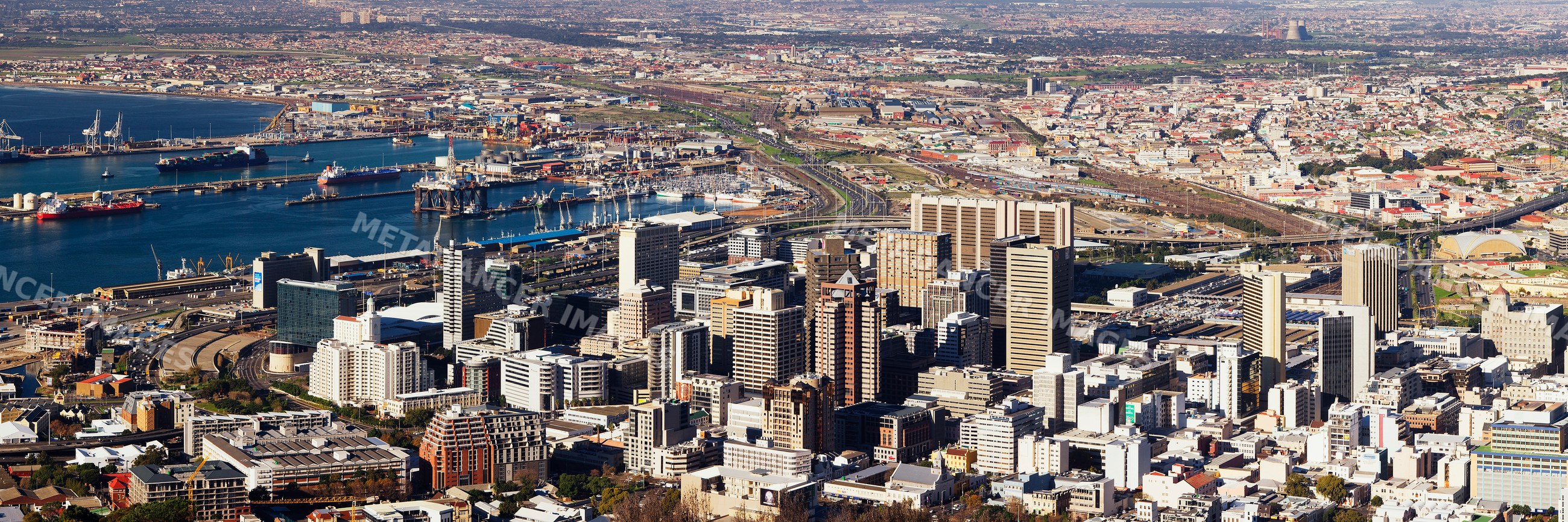 Aerial view of cape town cityscape and harbor