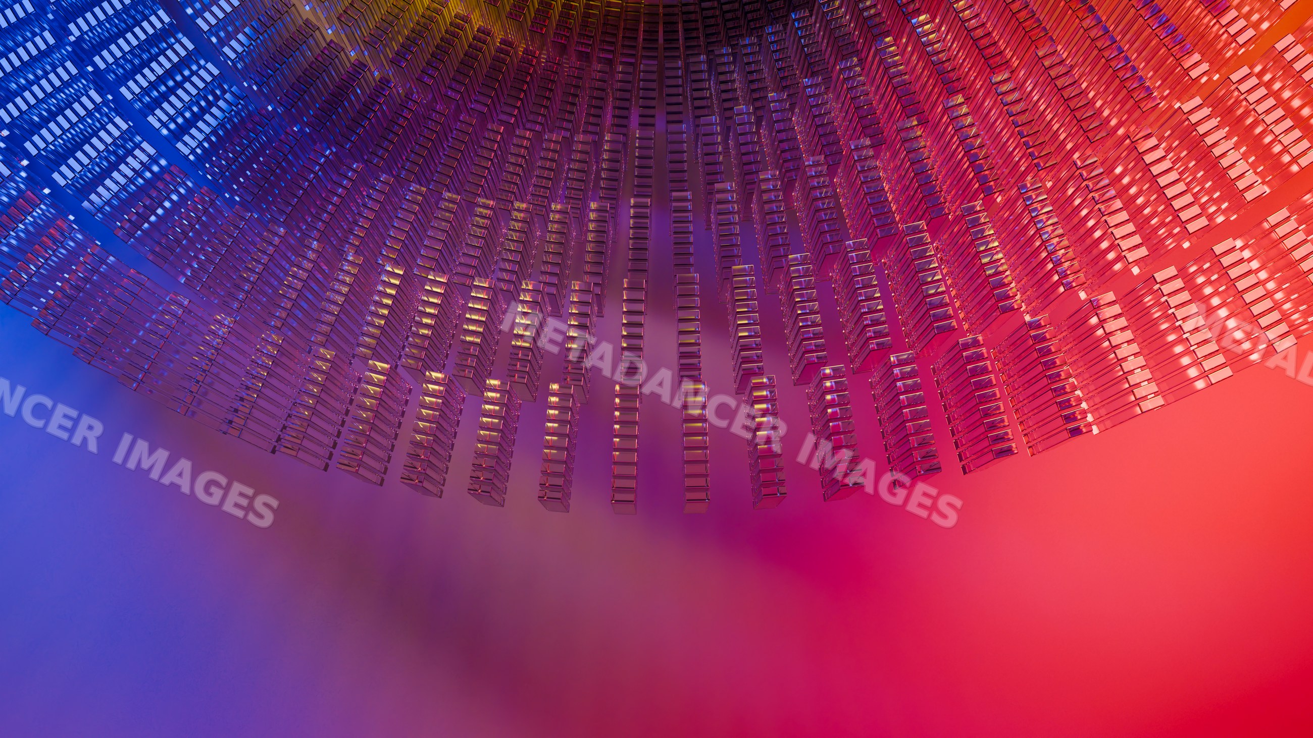 Abstract digital architecture with hanging panels